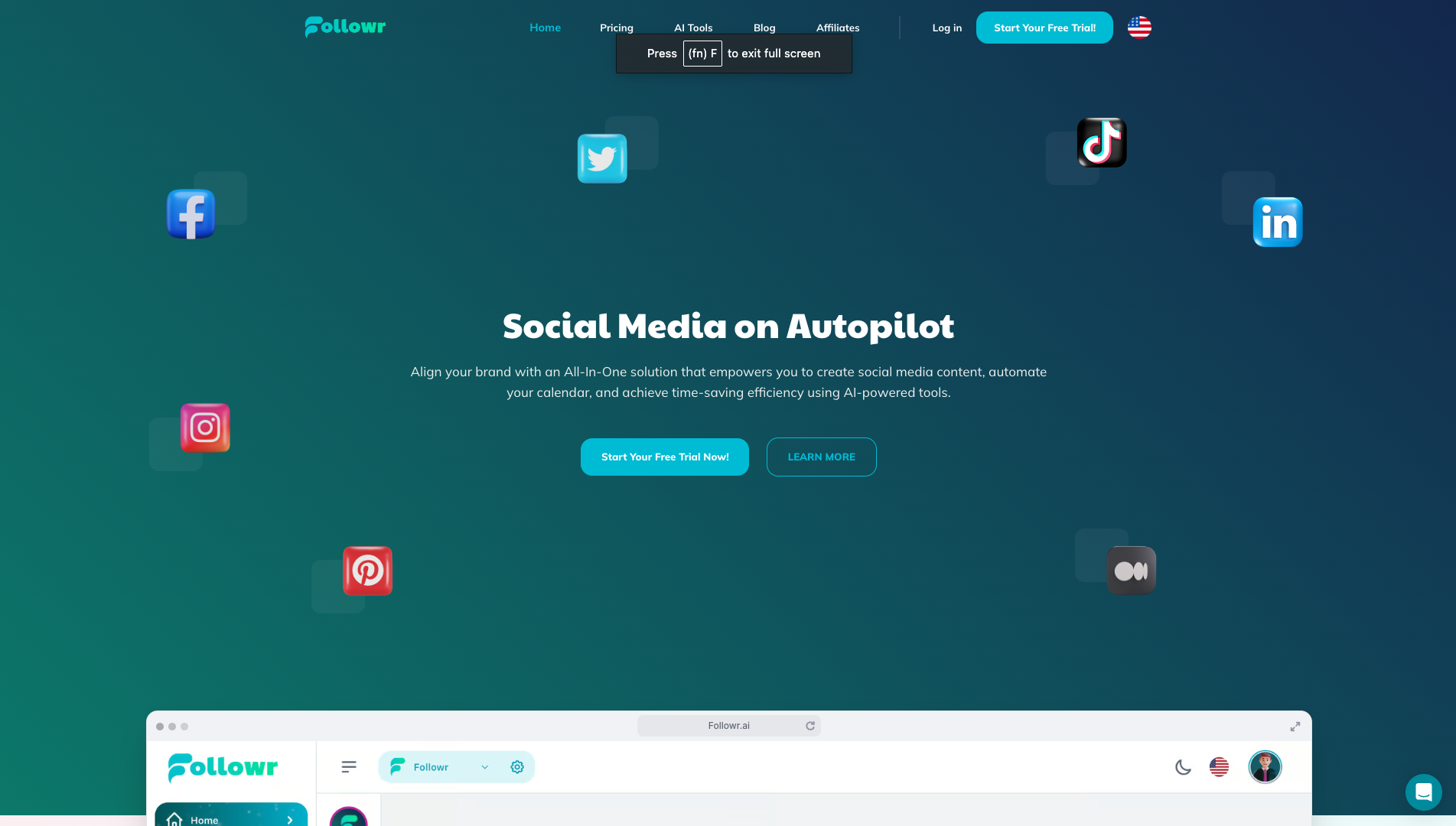 Screenshot of the Followr website