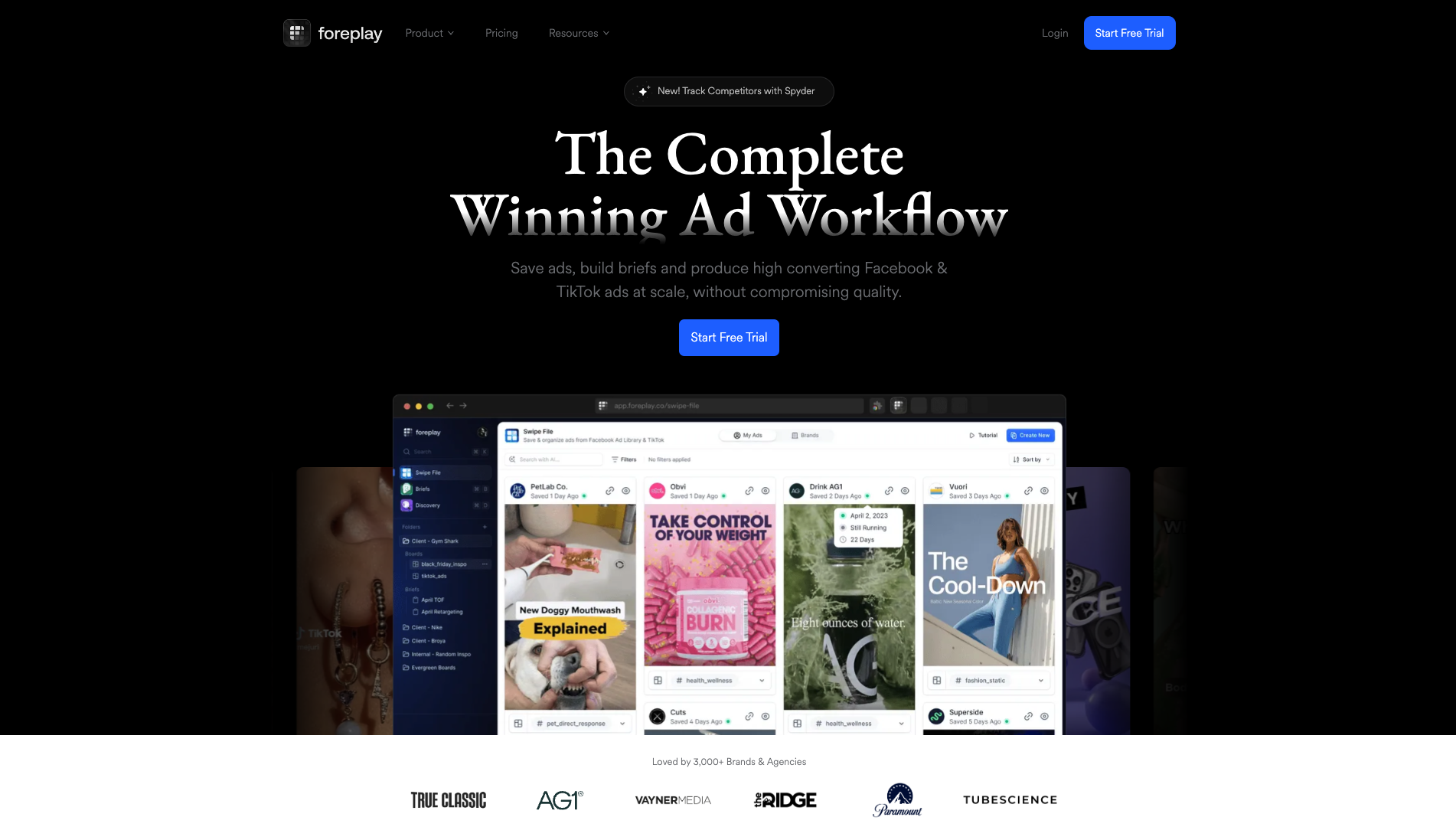 Screenshot of the Foreplay website