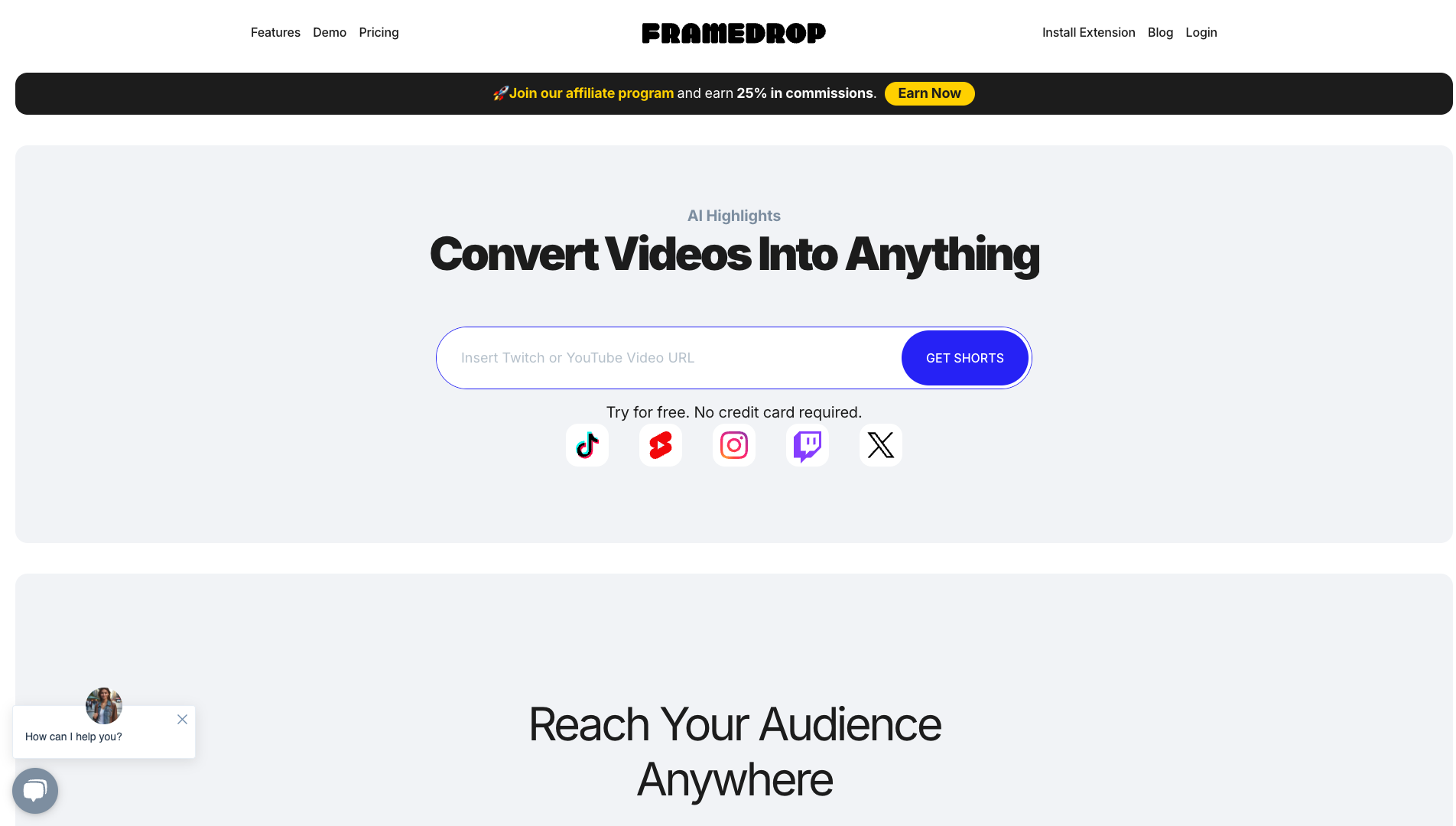 Screenshot of the Framedrop website