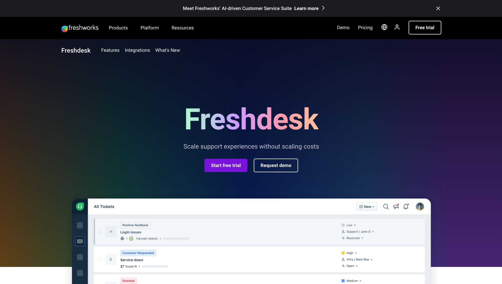 Screenshot of the Freshdesk website