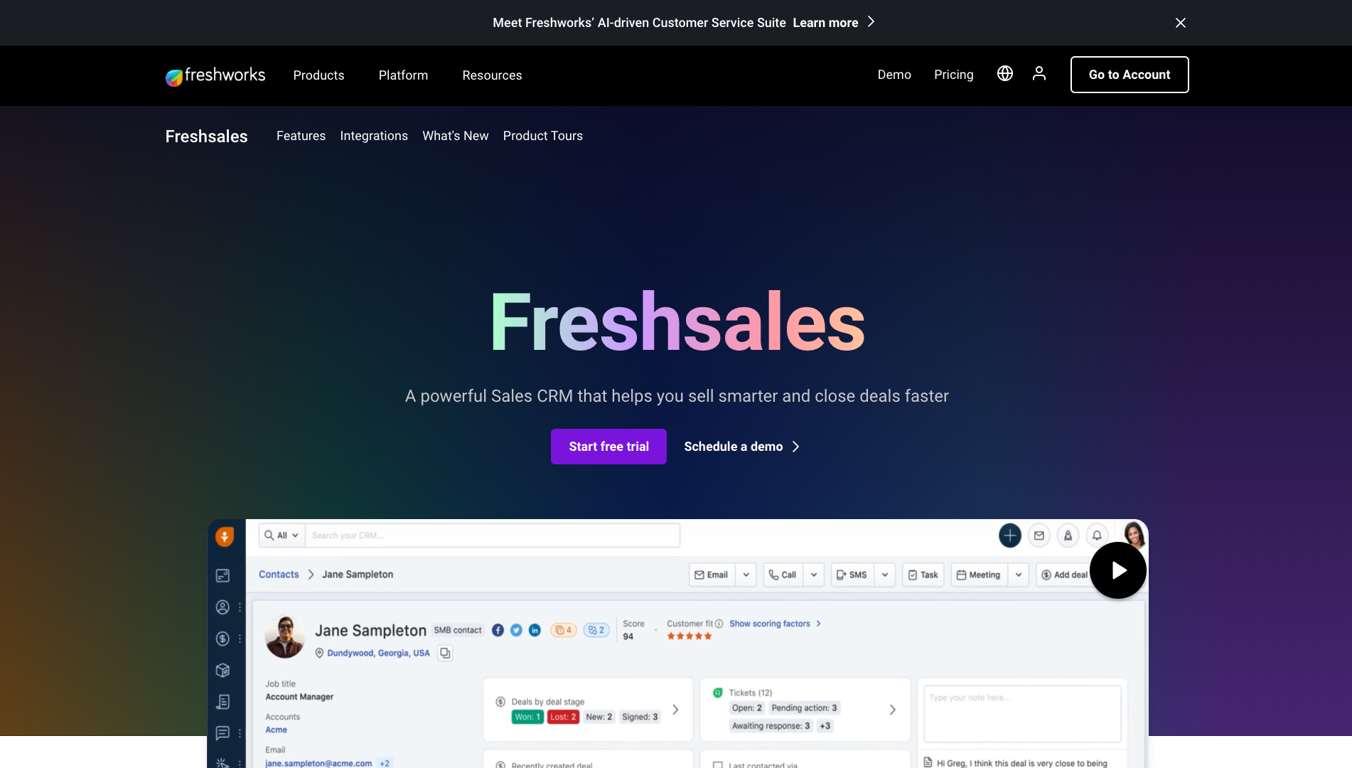 Screenshot of the Freshsales website