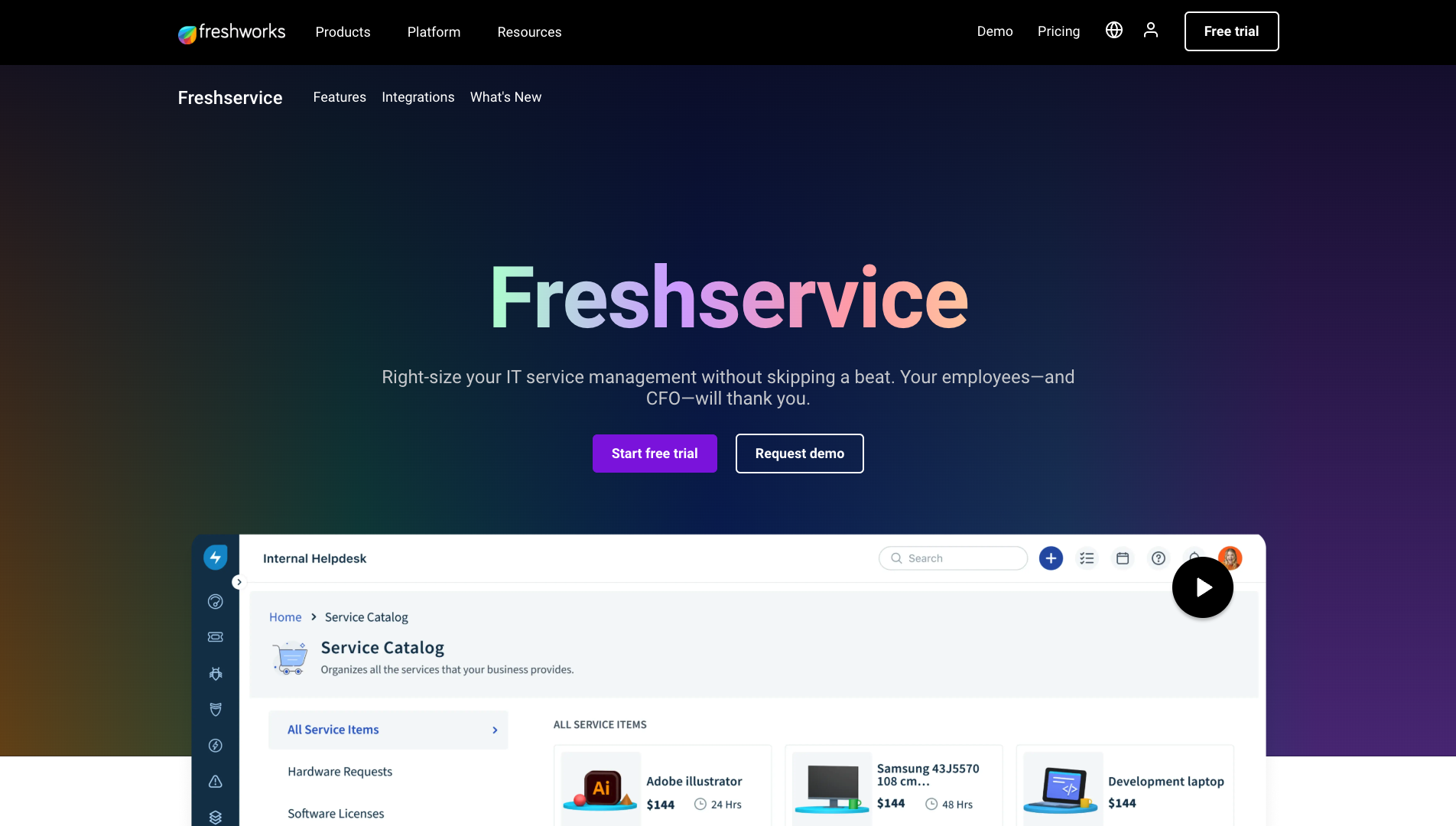 Screenshot of the Freshservice website