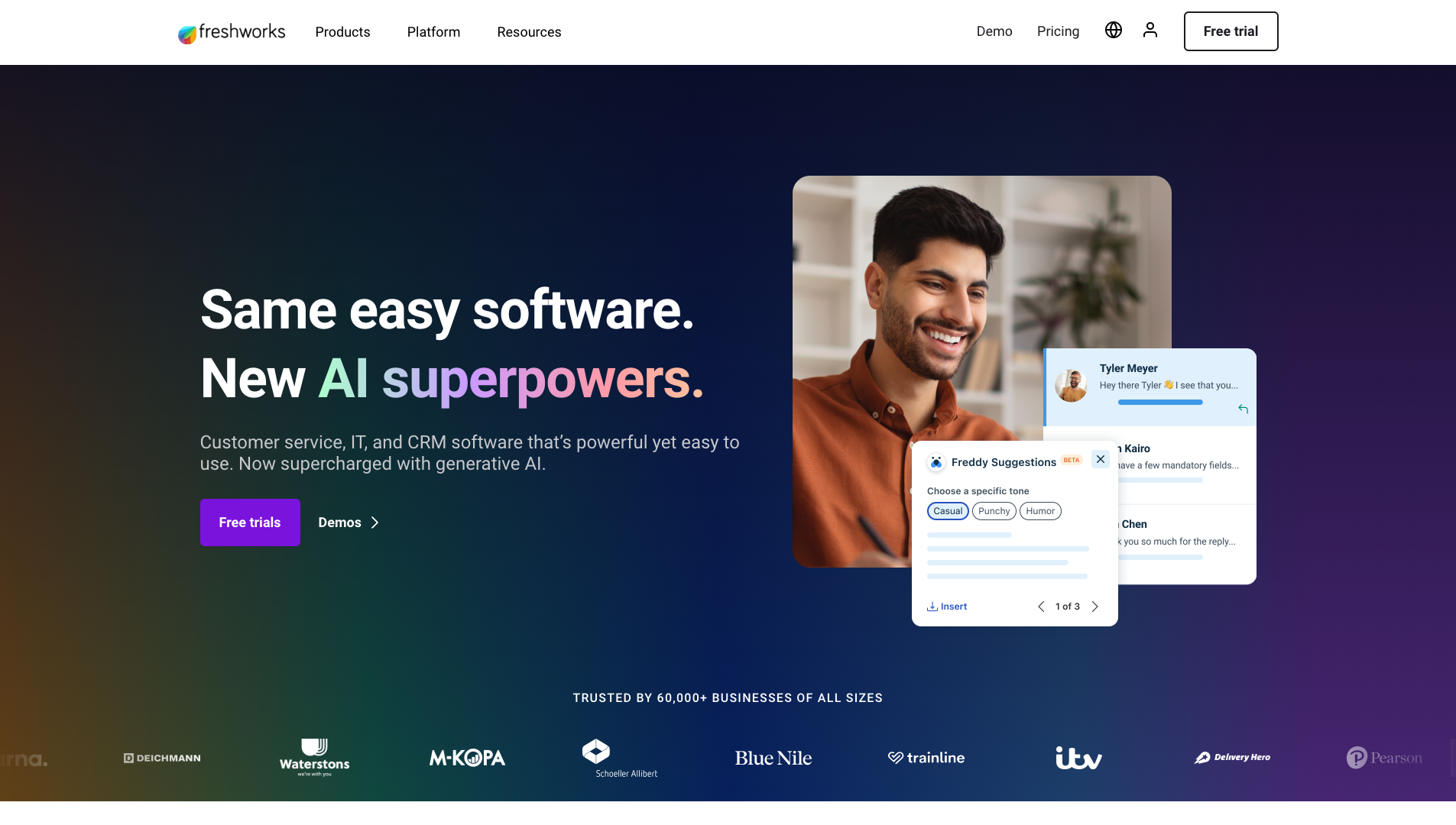 Screenshot of the Freshworks website