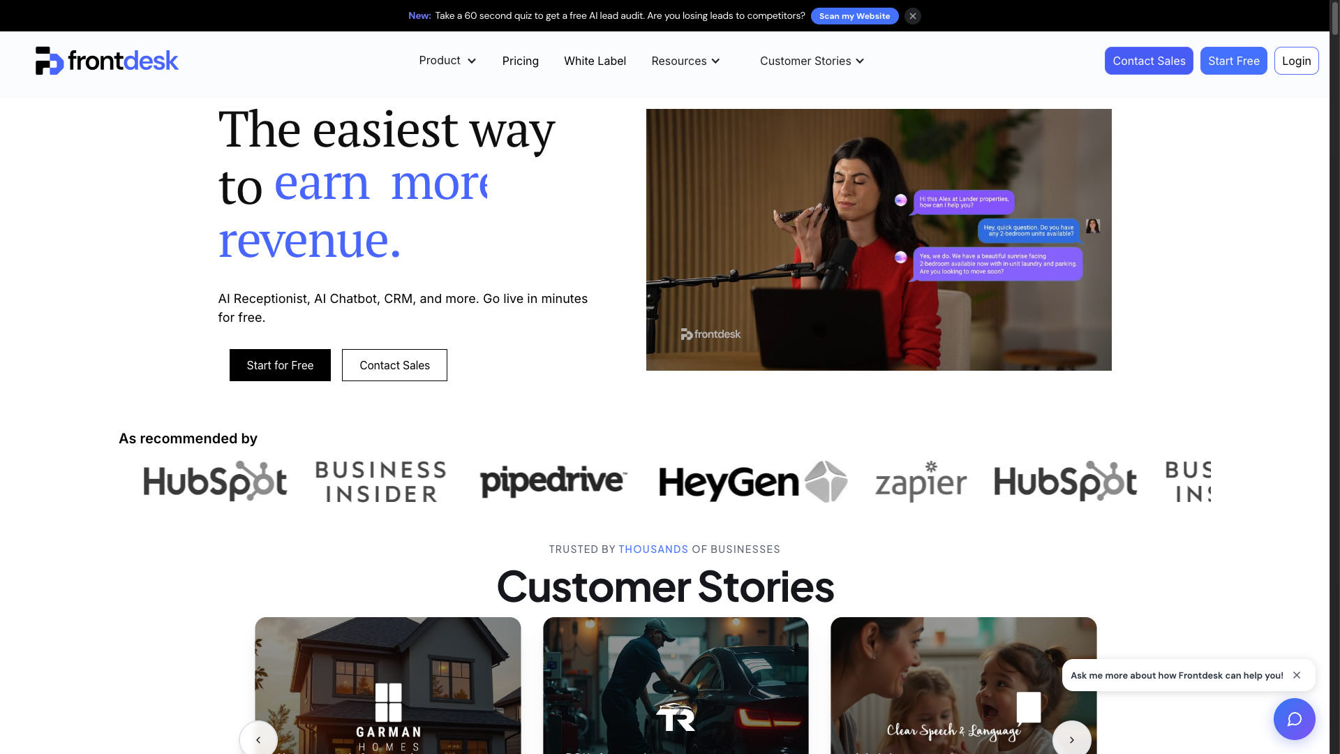 Screenshot of the Frontdesk website