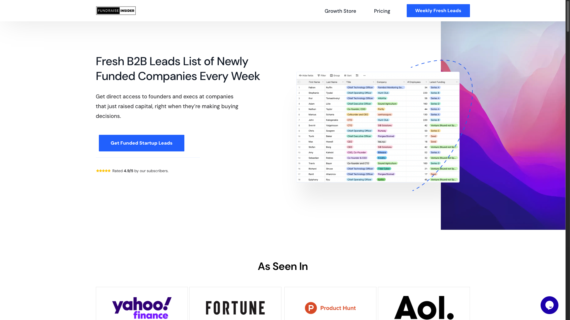Screenshot of the Fundraise Insider website