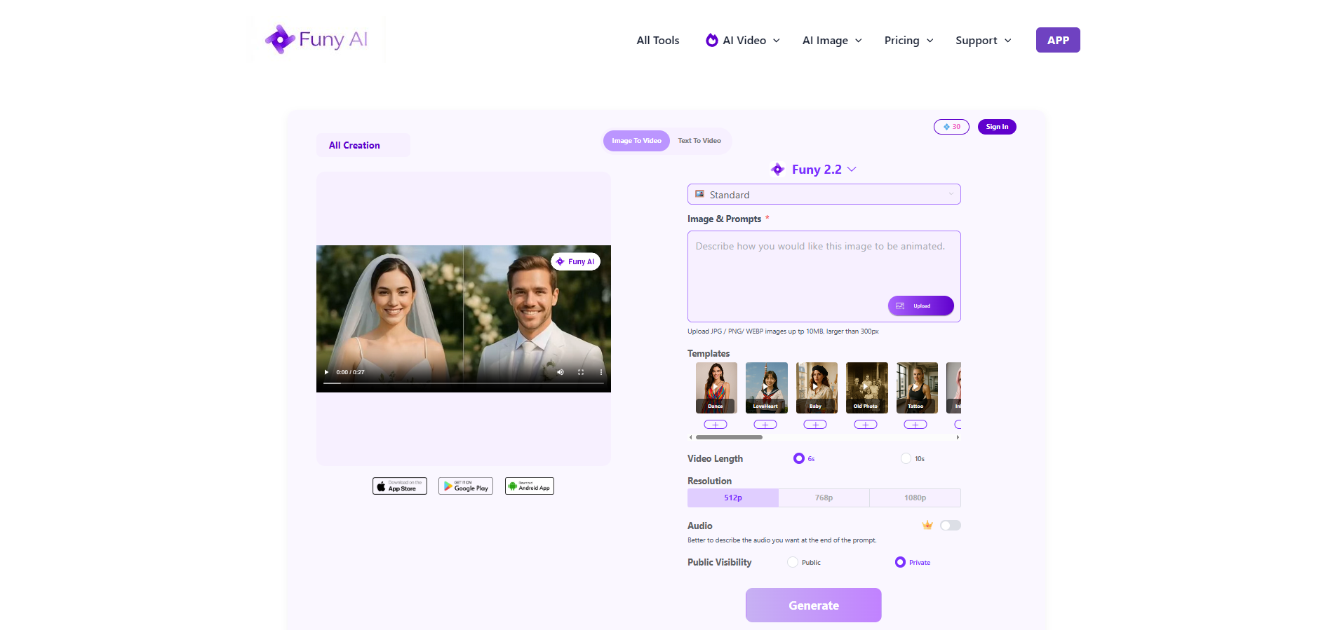 Screenshot of the Funy AI website