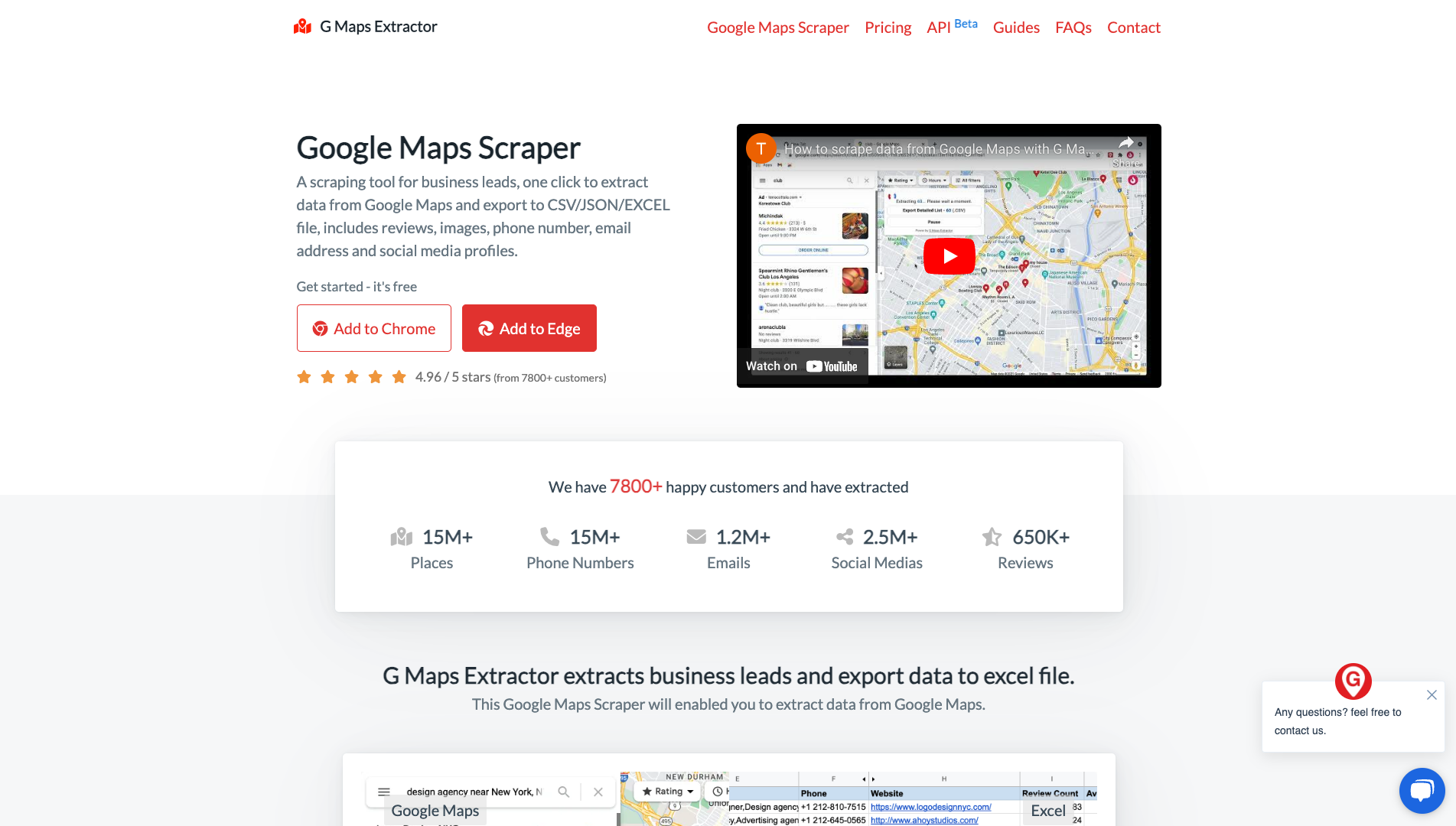 Screenshot of the G Maps Extractor website