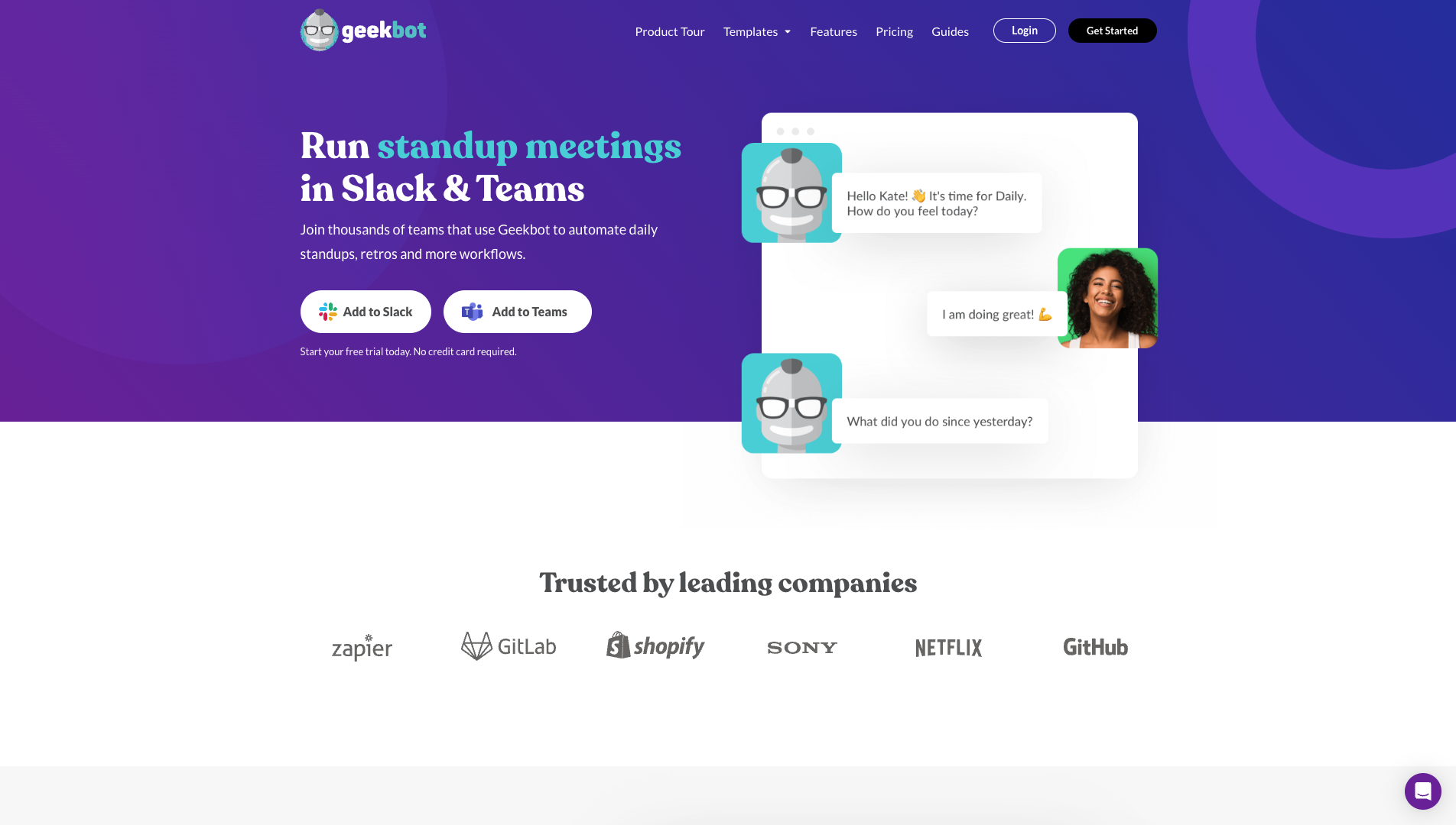 Screenshot of the Geekbot website
