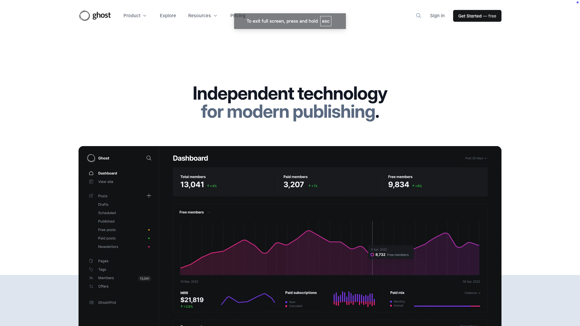 Screenshot of Ghost.org Homepage