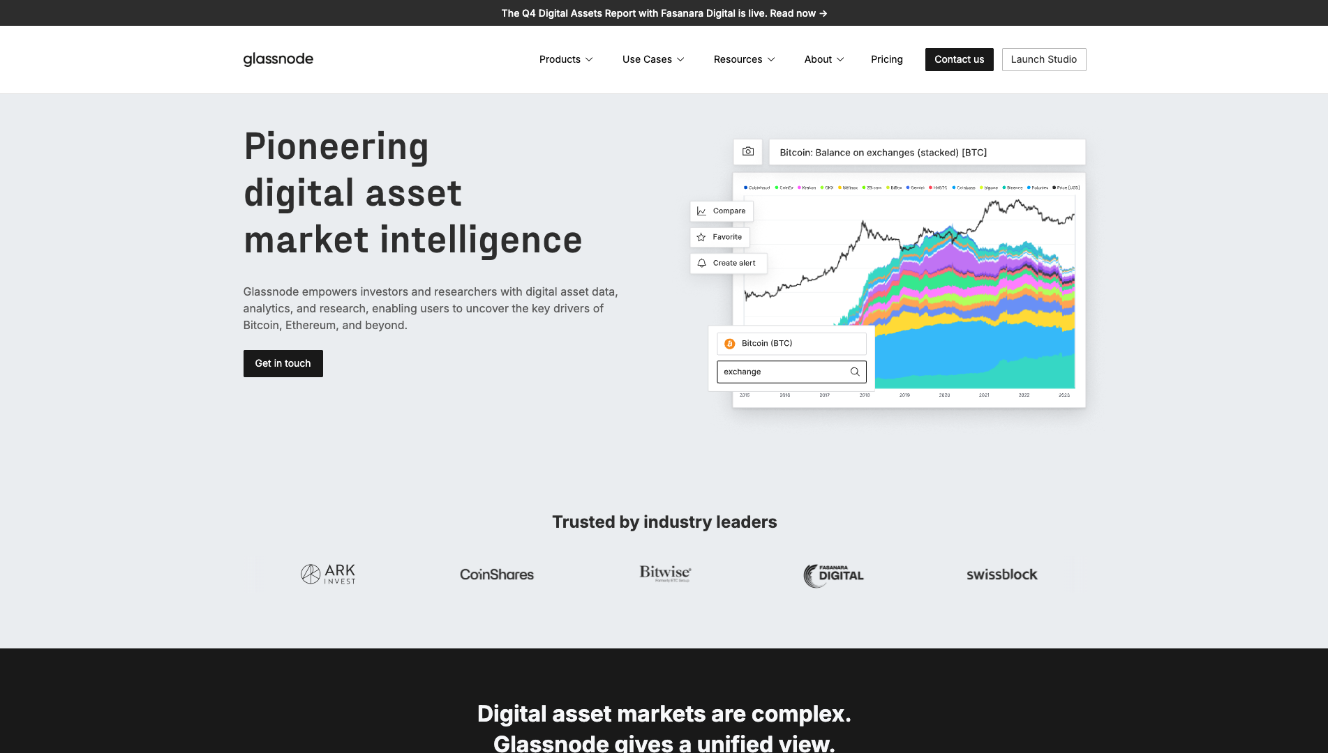 Screenshot of the Glassnode website