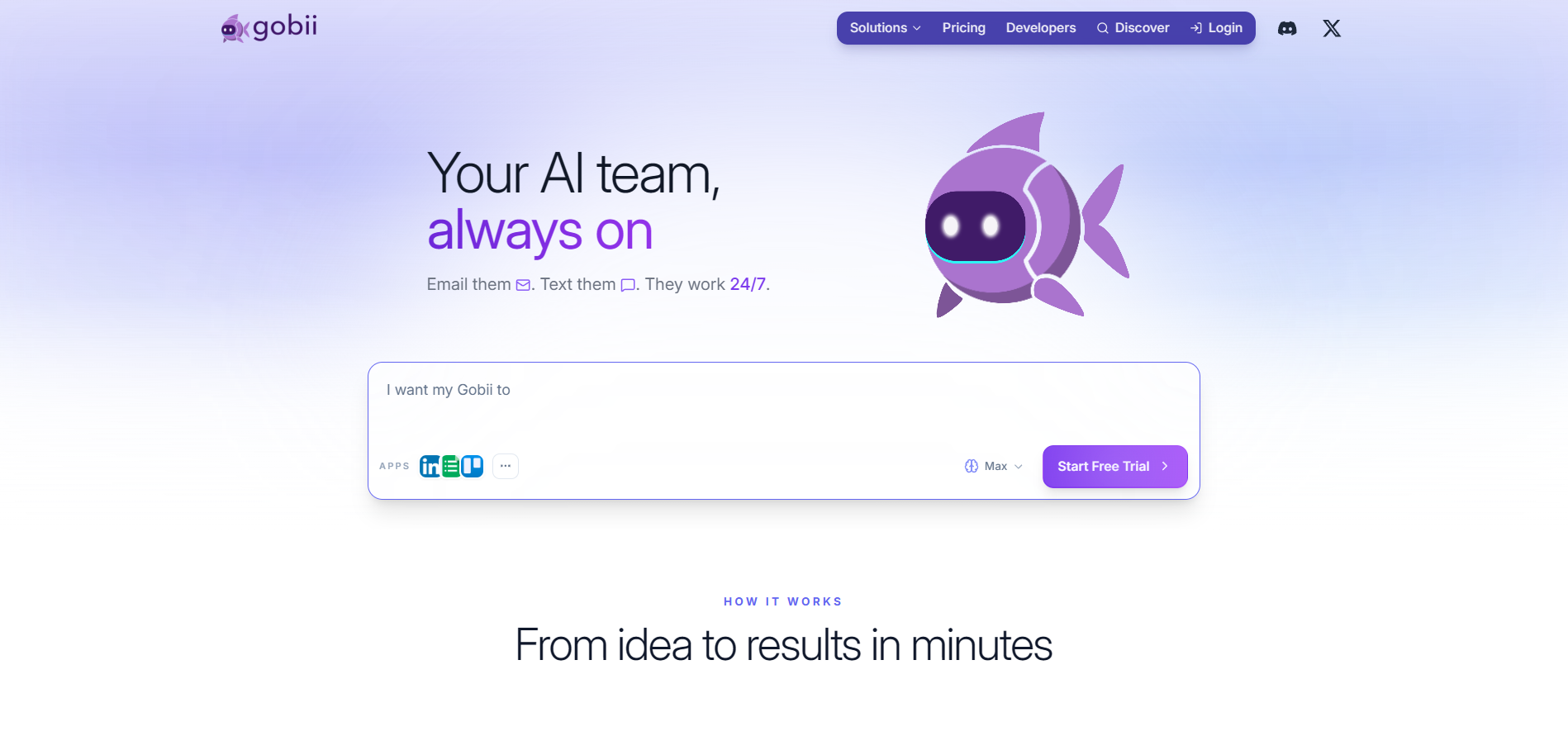 Screenshot of the Gobii website