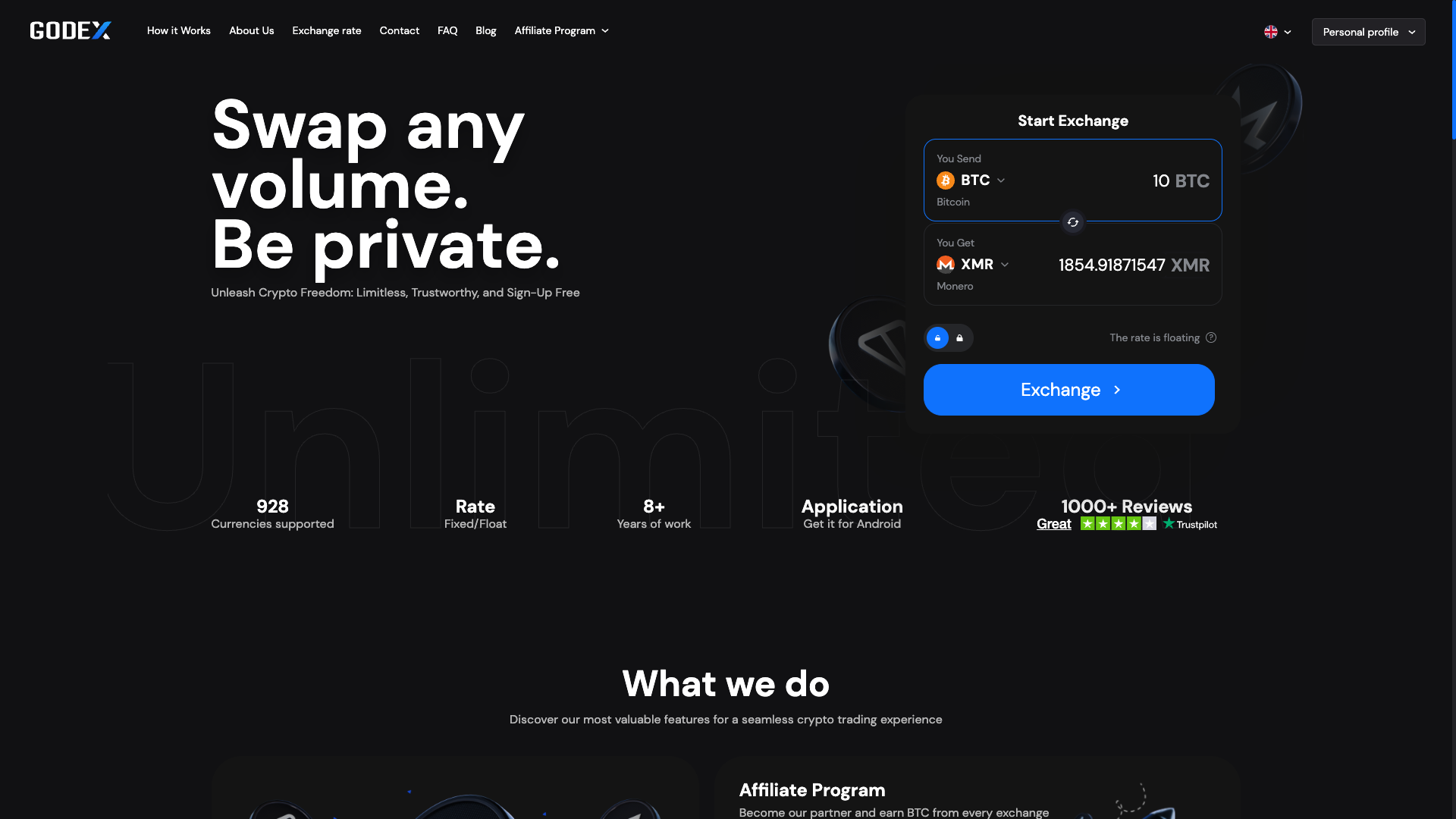 Screenshot of the Godex website