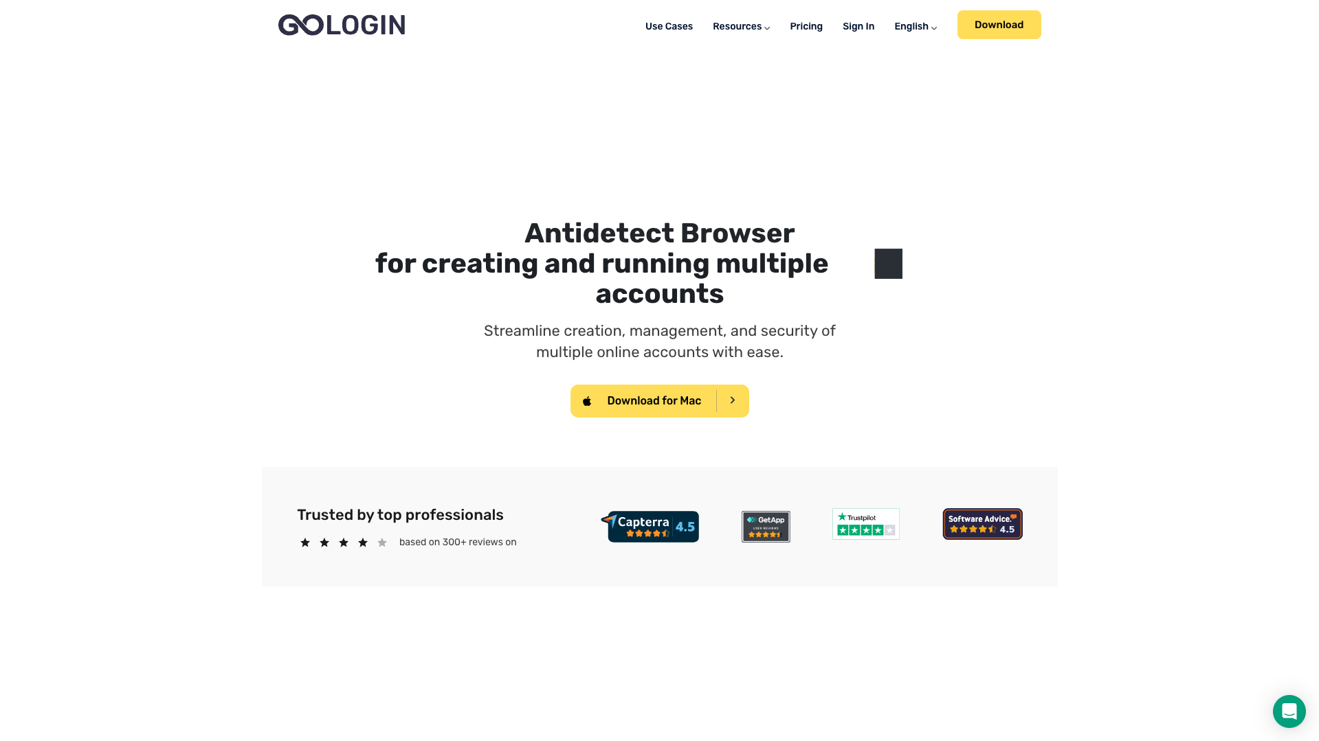 Screenshot of the Gologin website
