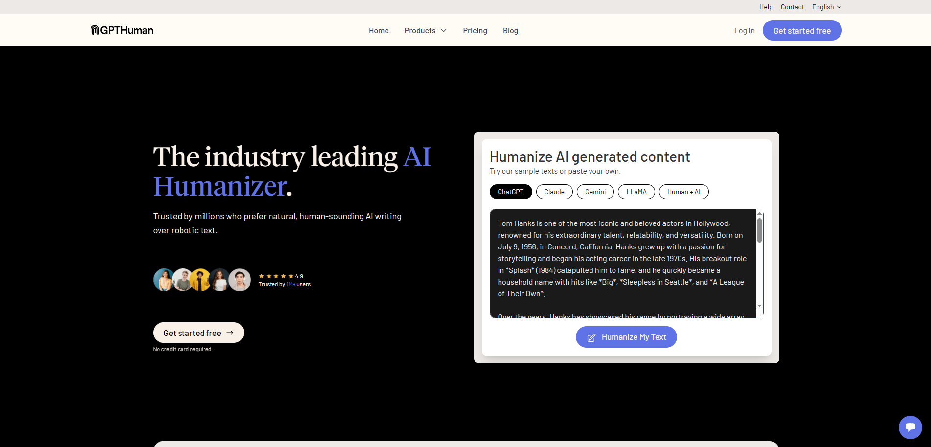 Screenshot of the GPTHuman website
