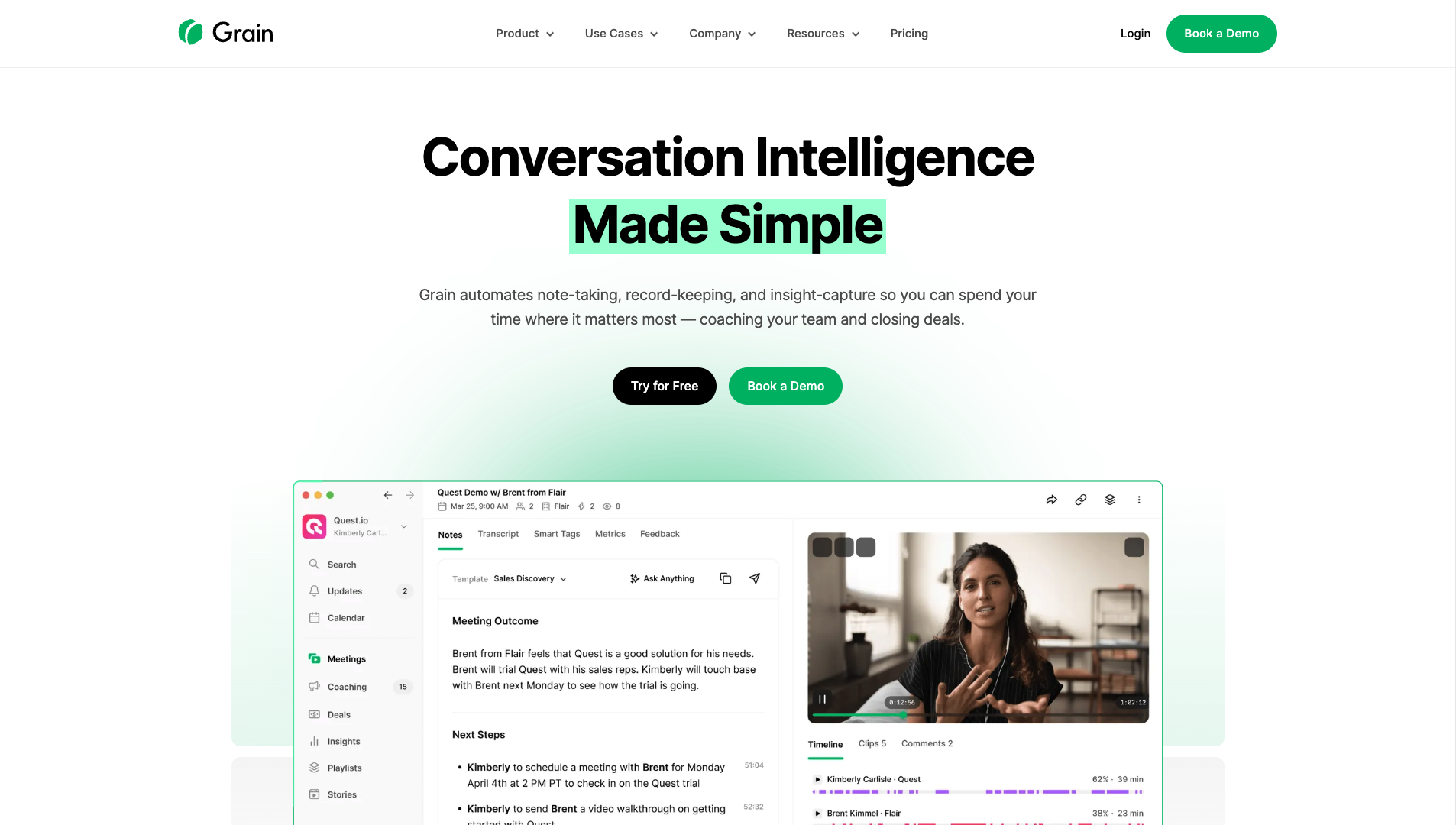 Screenshot of the Grain.com website