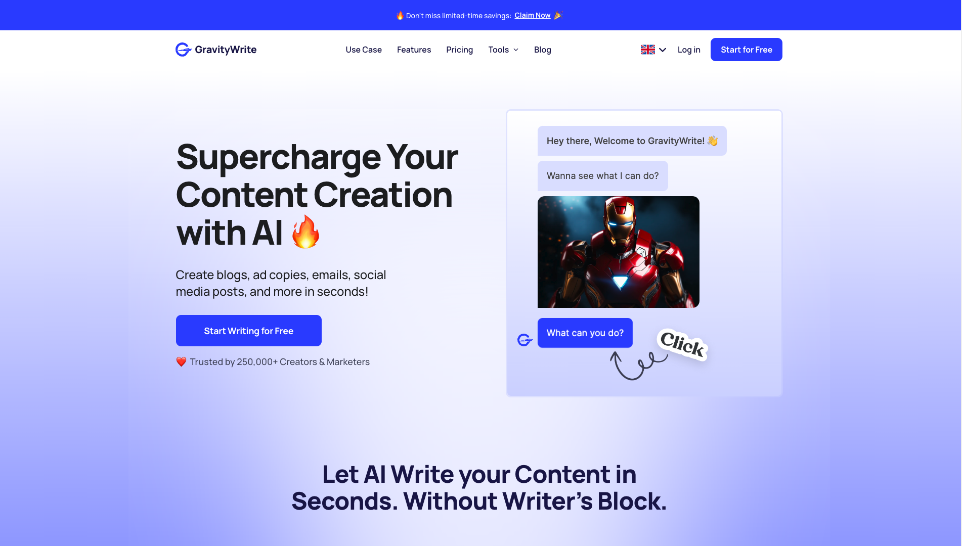 Screenshot of the GravityWrite website