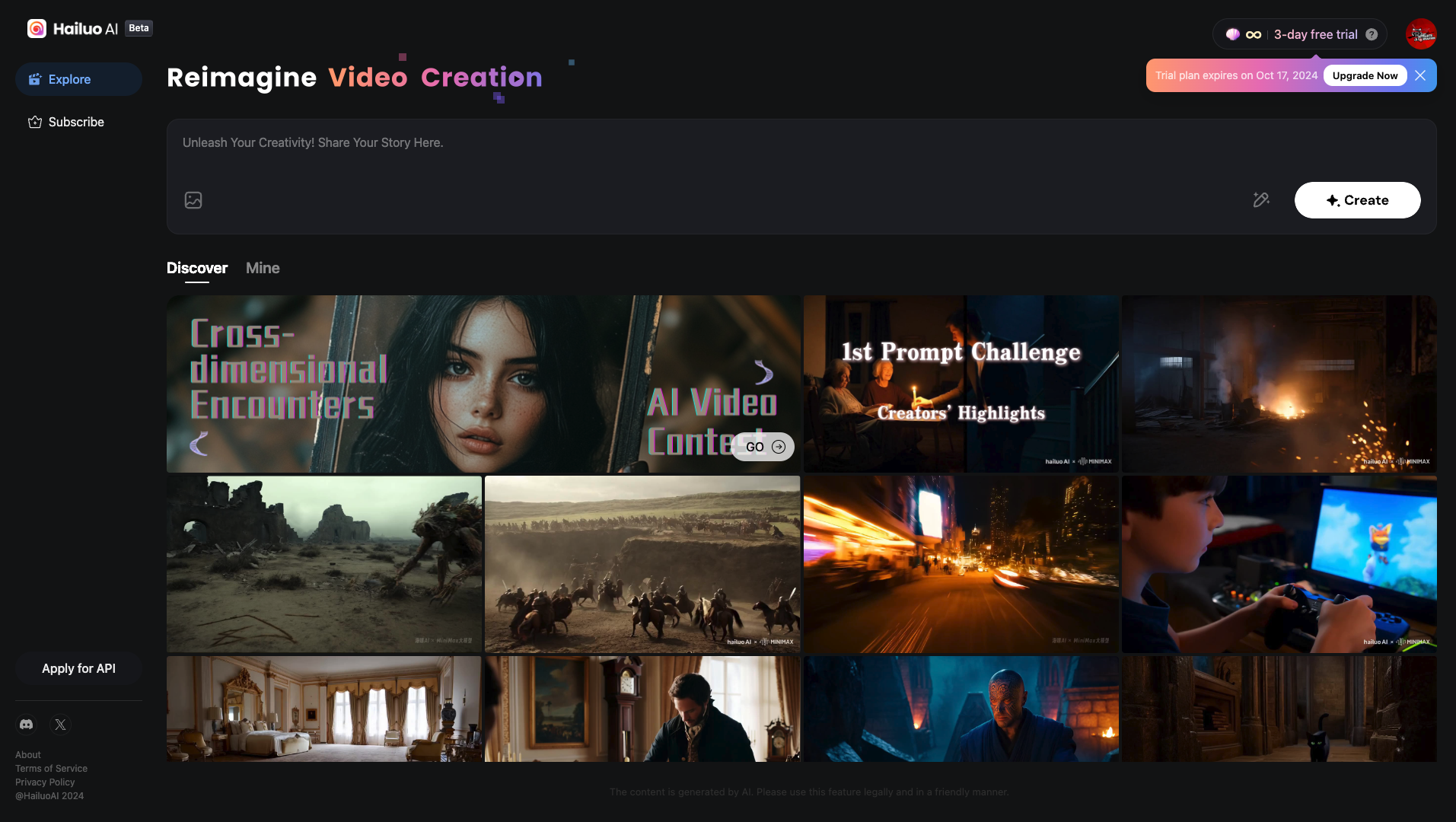 Screenshot of the Hailuo AI website