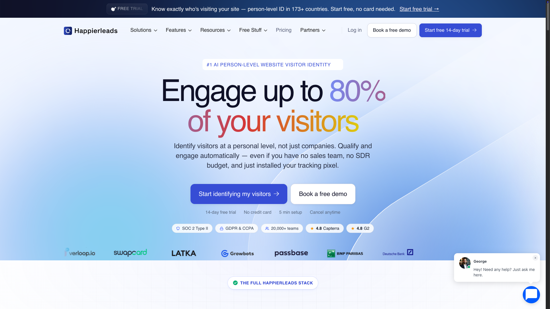 Screenshot of the Happierleads website