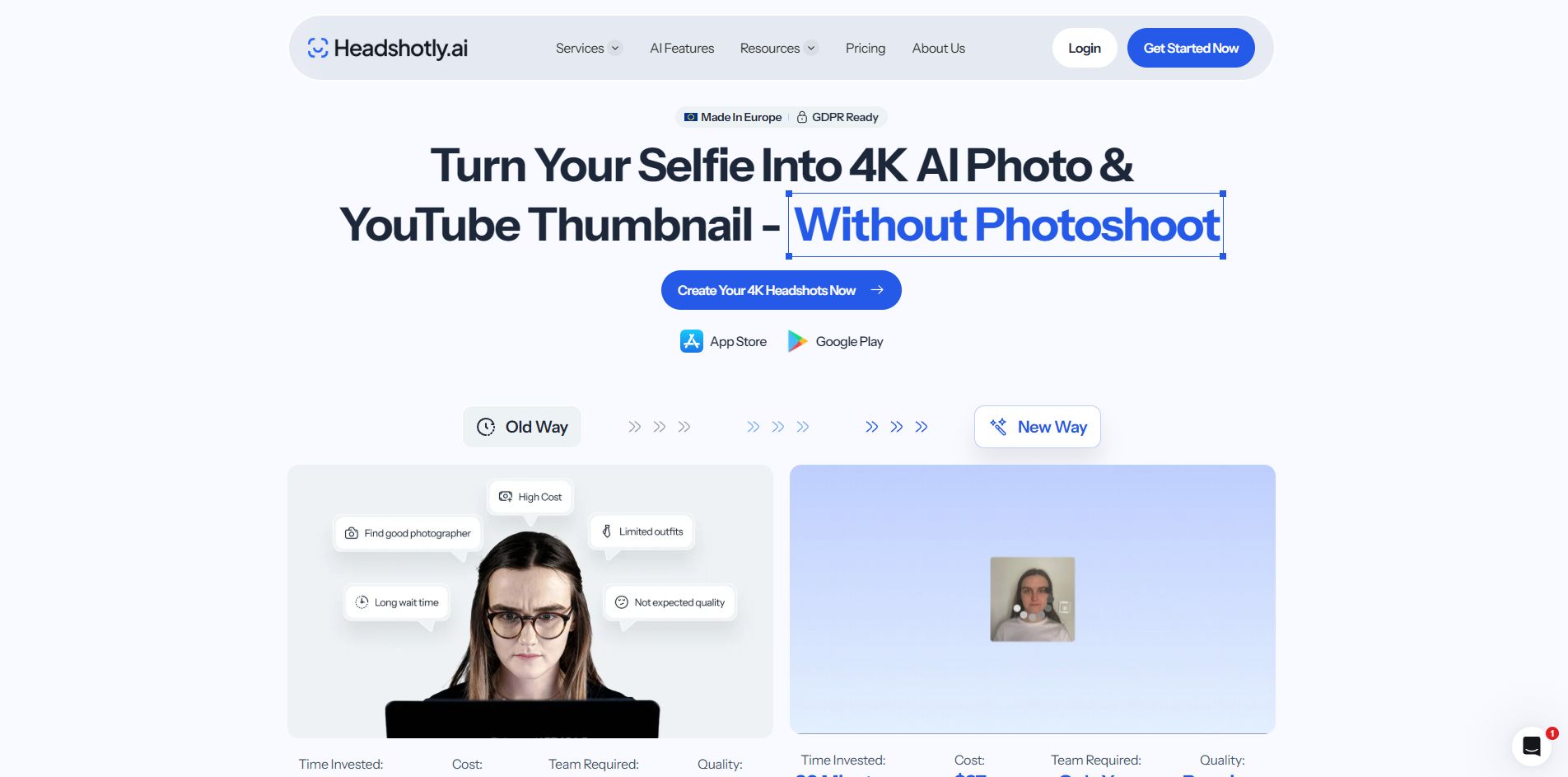 Screenshot of the Headshotly.ai website