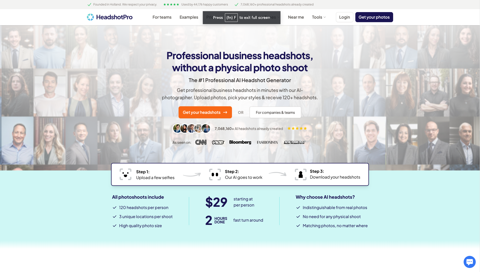 Screenshot of the Headshotpro website