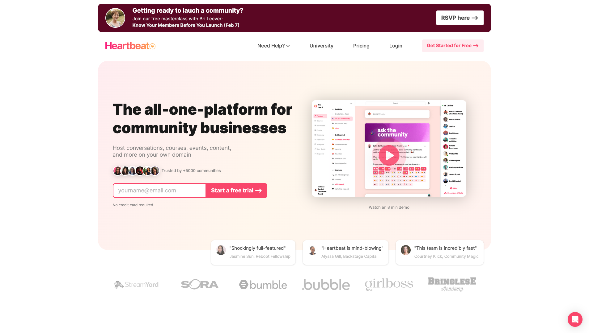 Screenshot of the Heartbeat website
