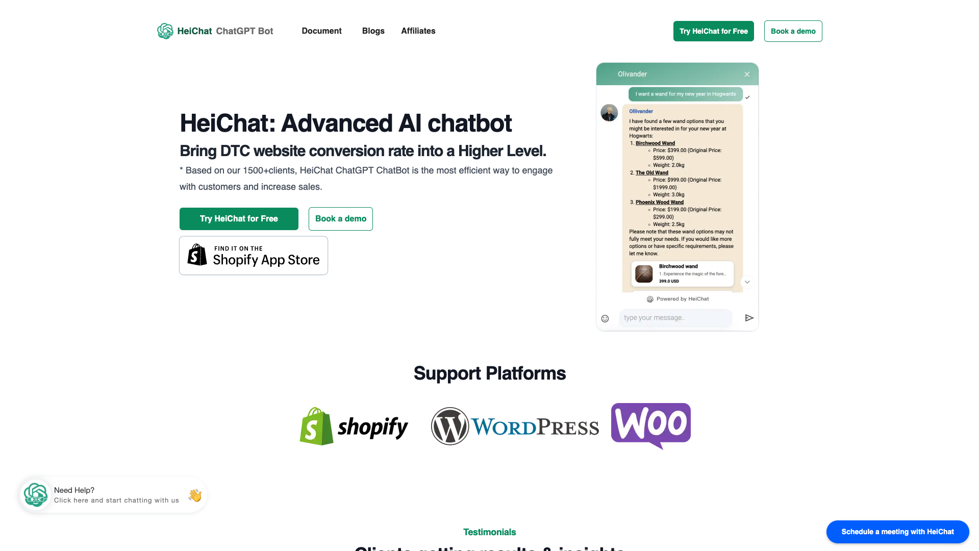 Screenshot of the HeiChat website