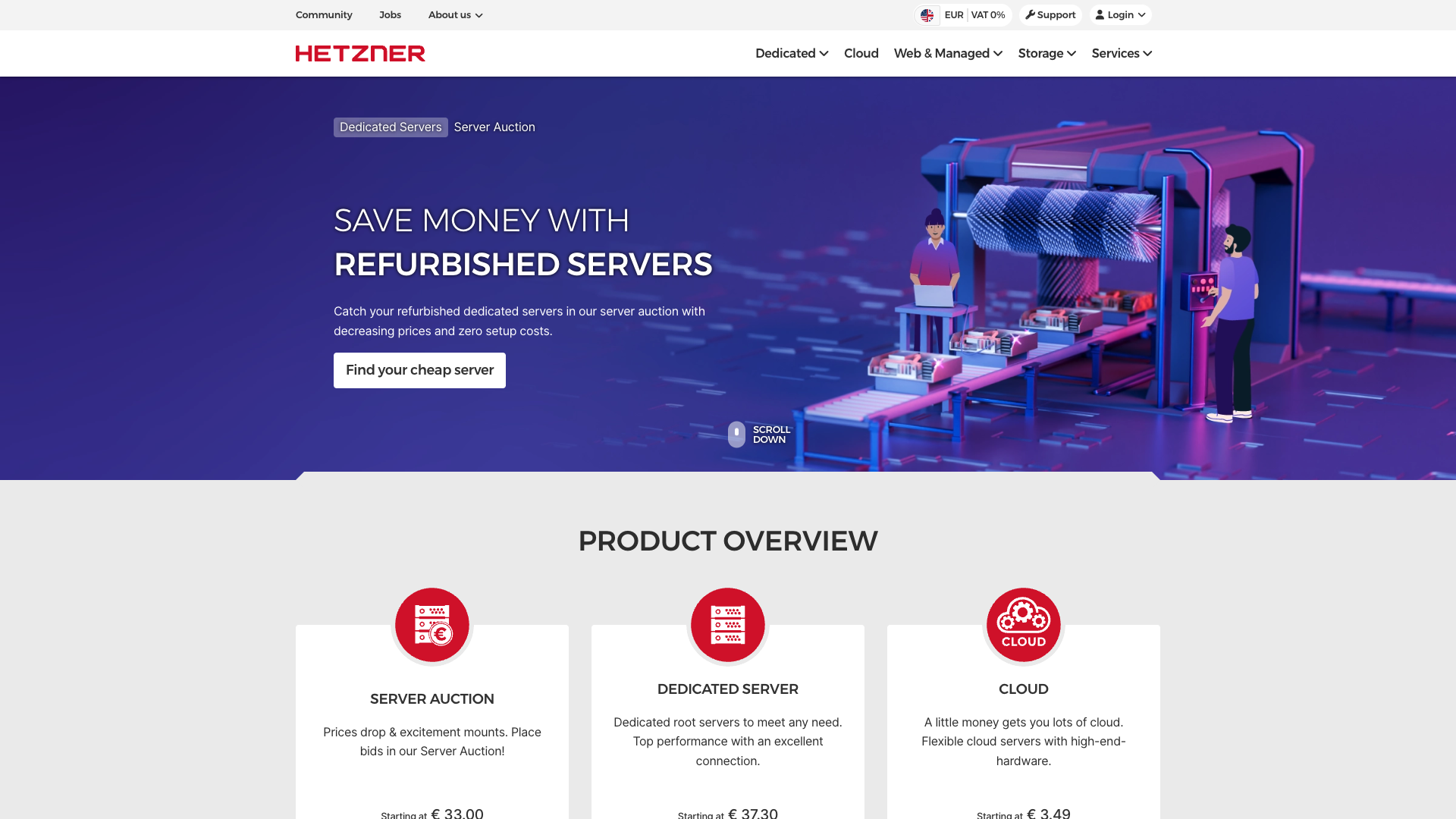 Screenshot of the Hetzner website