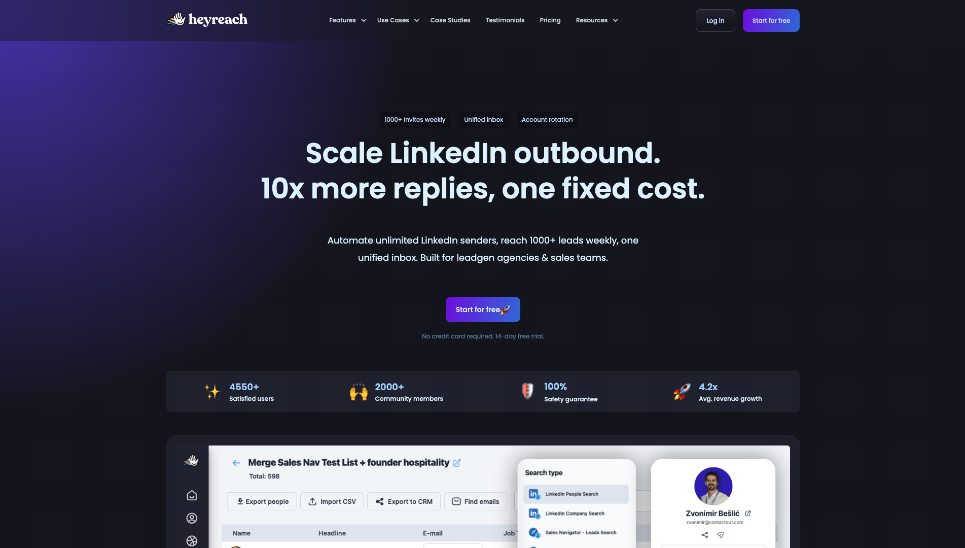 Screenshot of the HeyReach website