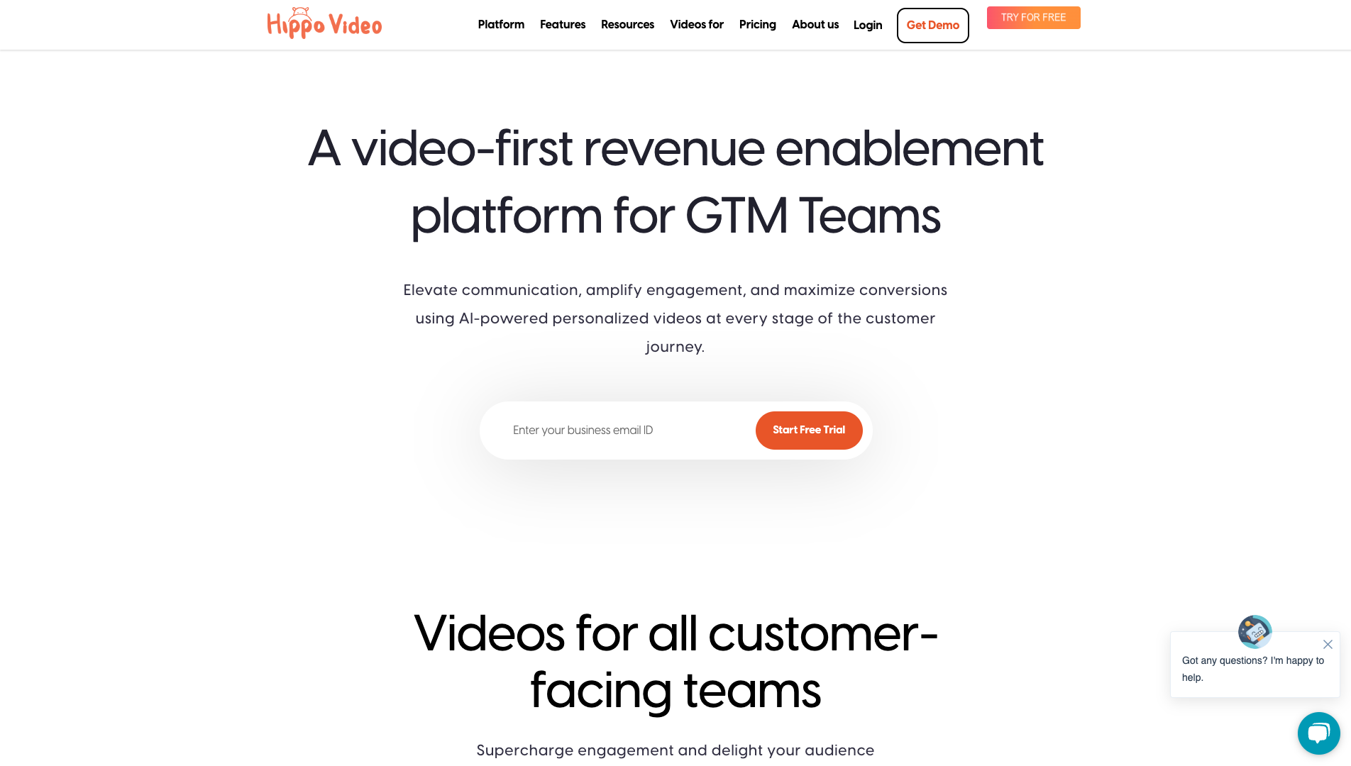 Screenshot of the Hippo Video website