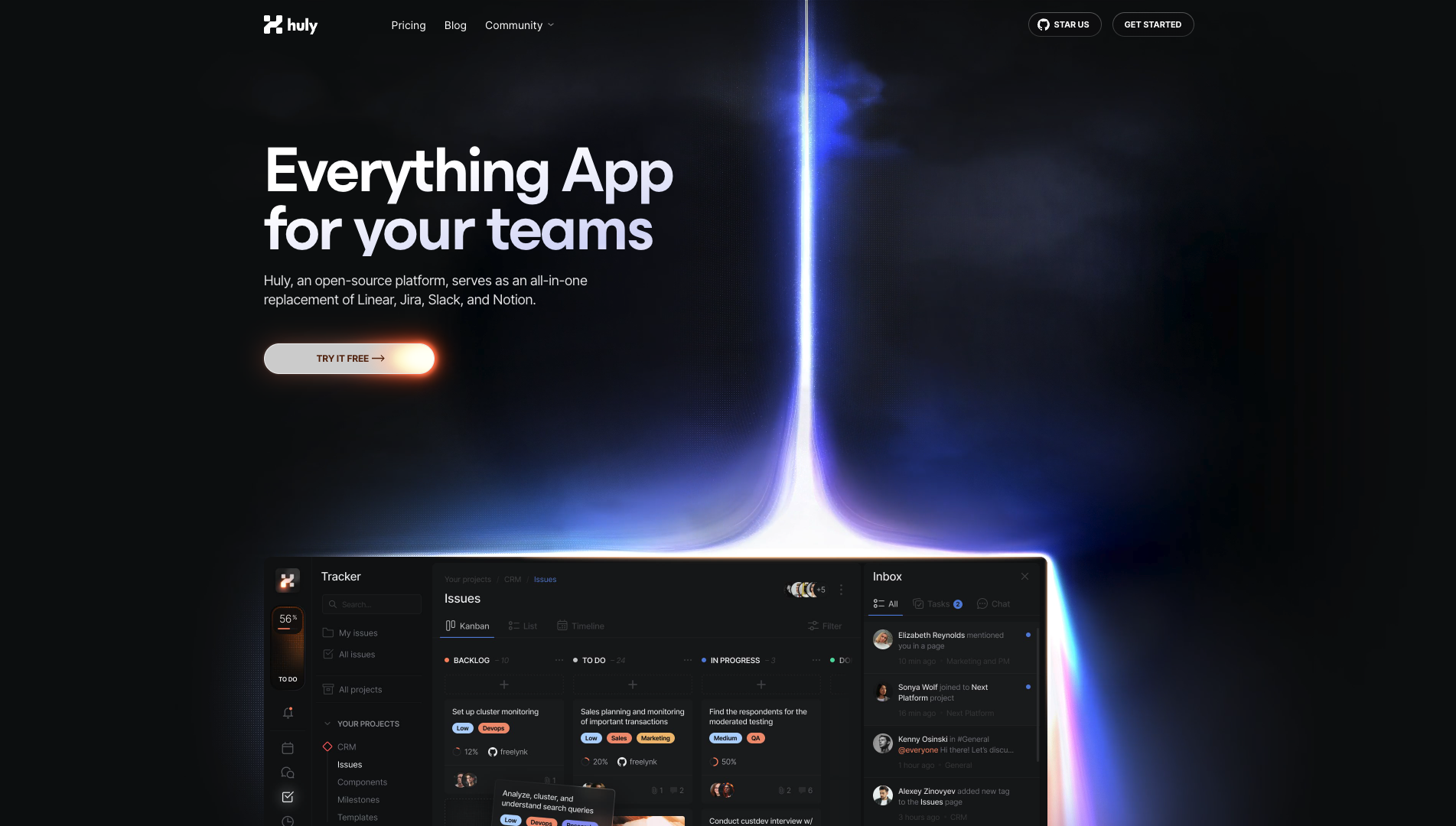 Screenshot of the Huly website