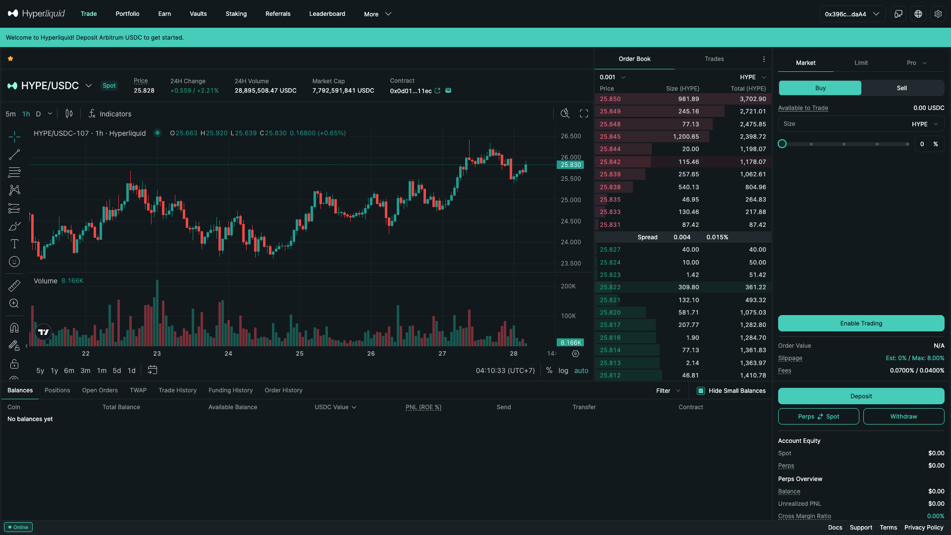 Screenshot of the Hyperliquid website