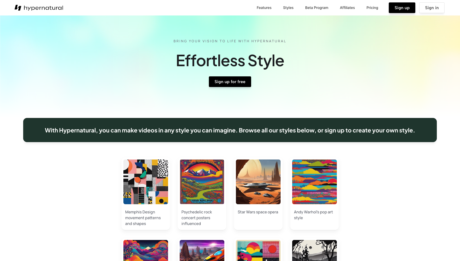 Screenshot of the Hypernatural website