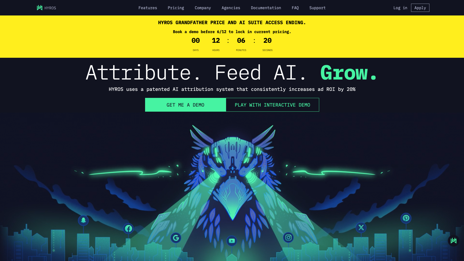 Screenshot of the Hyros website