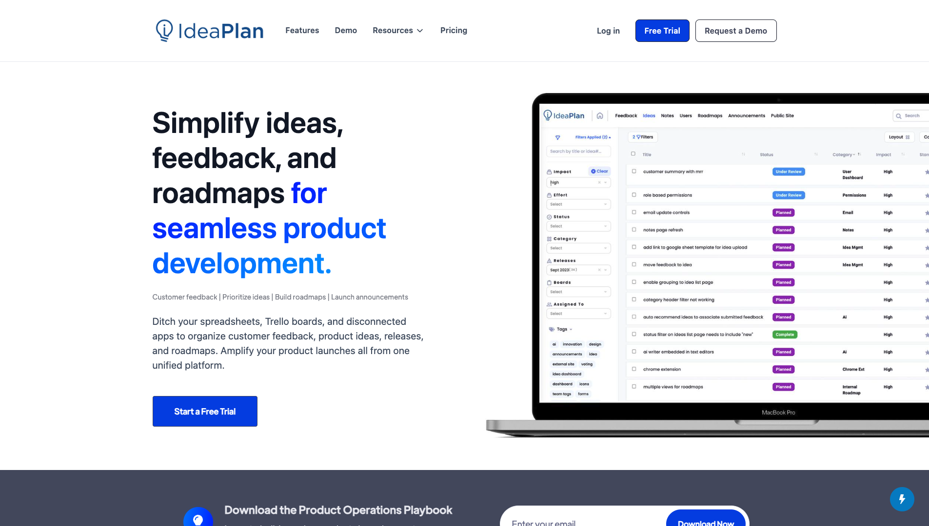Screenshot of the IdeaPlan website