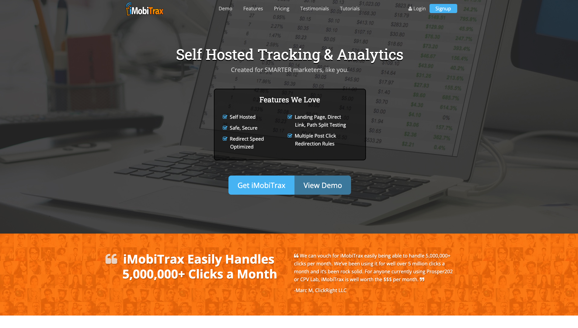 Screenshot of the iMobiTrax website