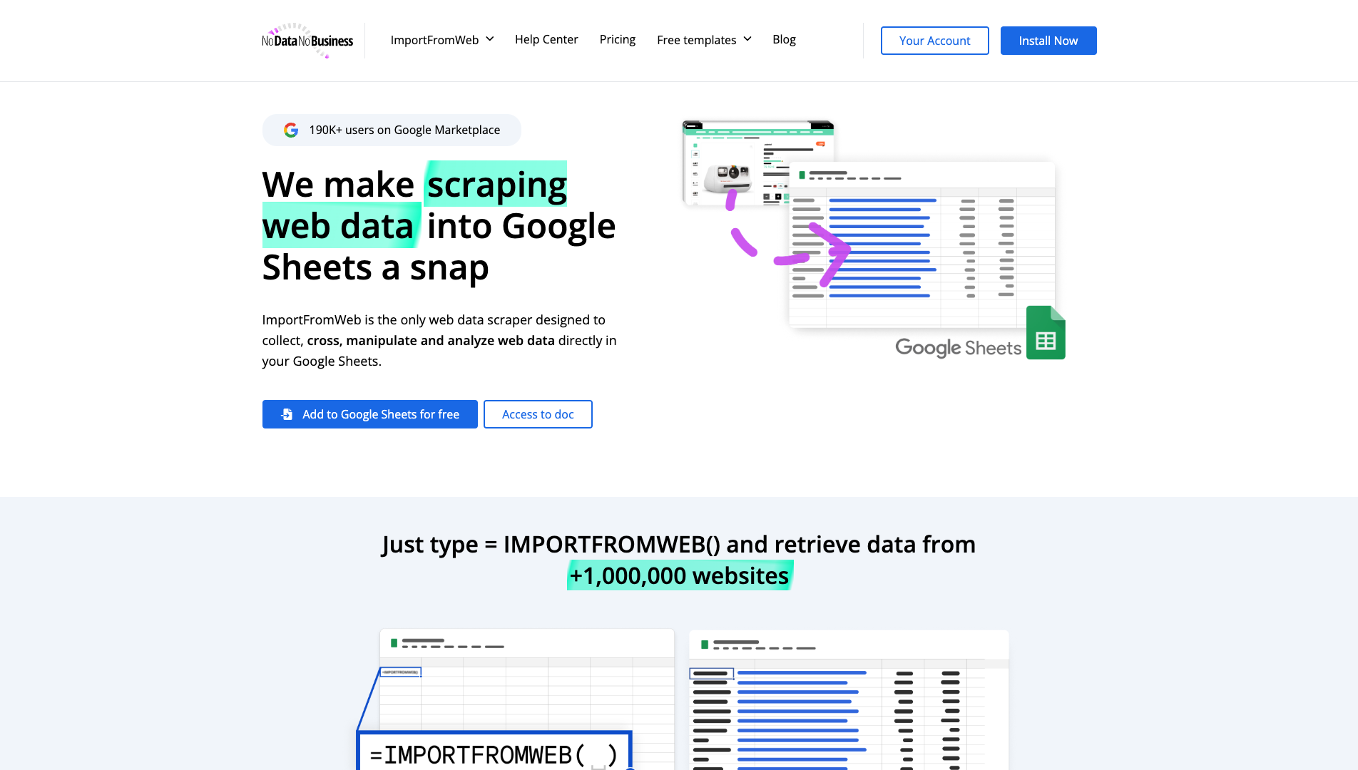 Screenshot of the ImportFromWeb website