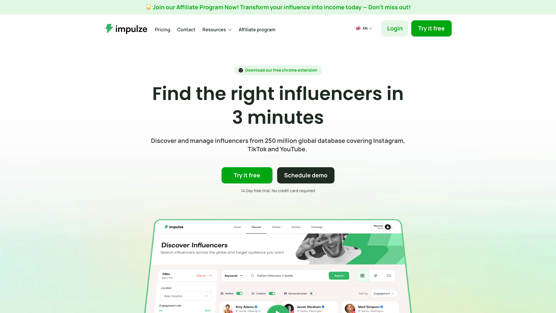 Screenshot of the Impulze website