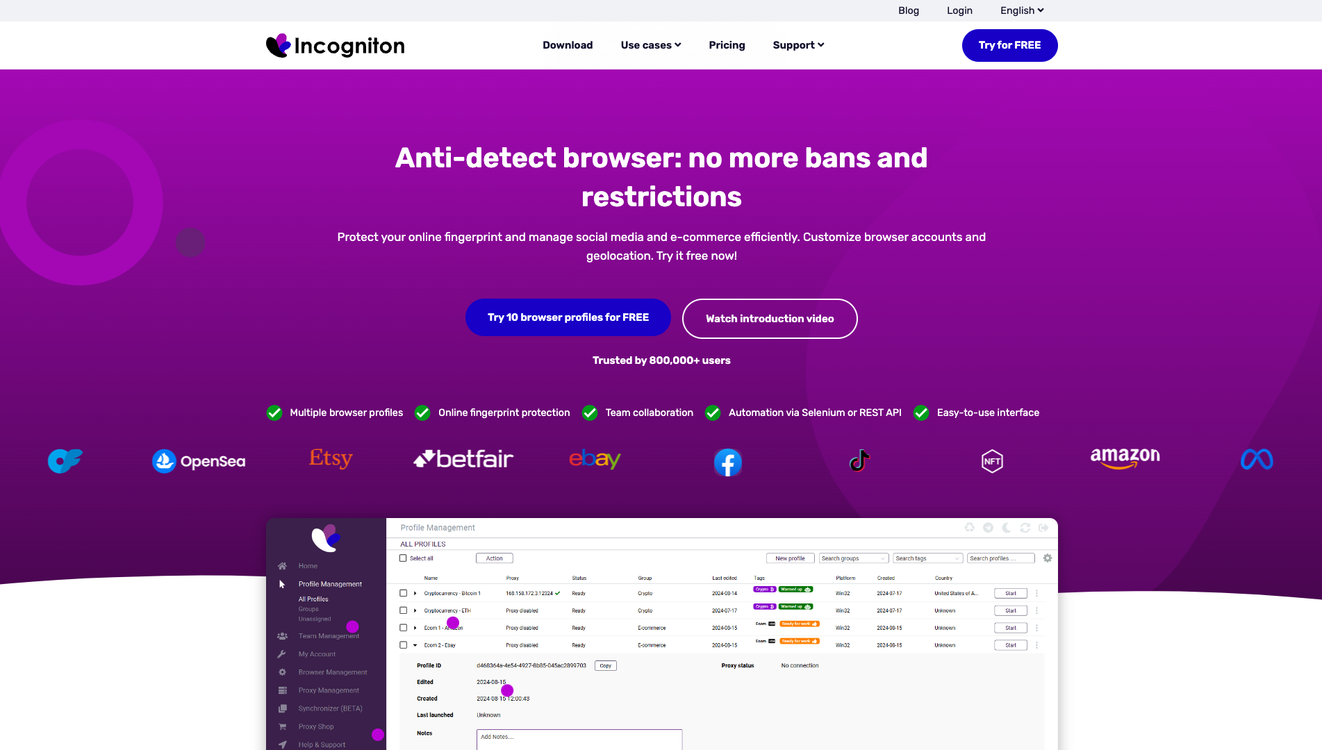 Screenshot of Incogniton Homepage