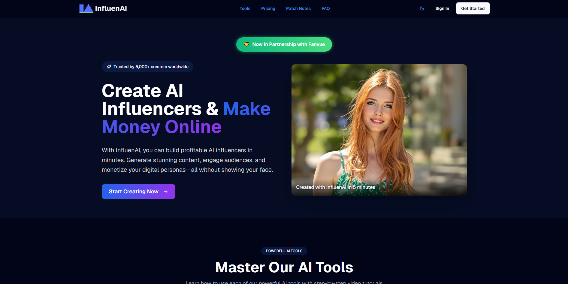 Screenshot of the InfluenAI website