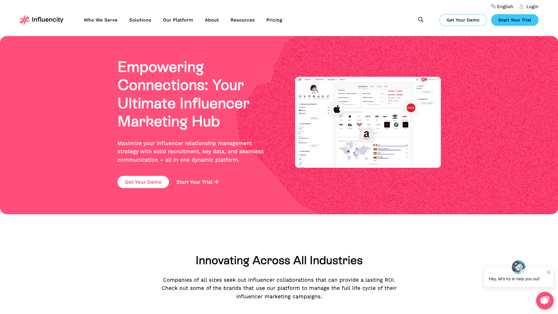Screenshot of the Influencity website