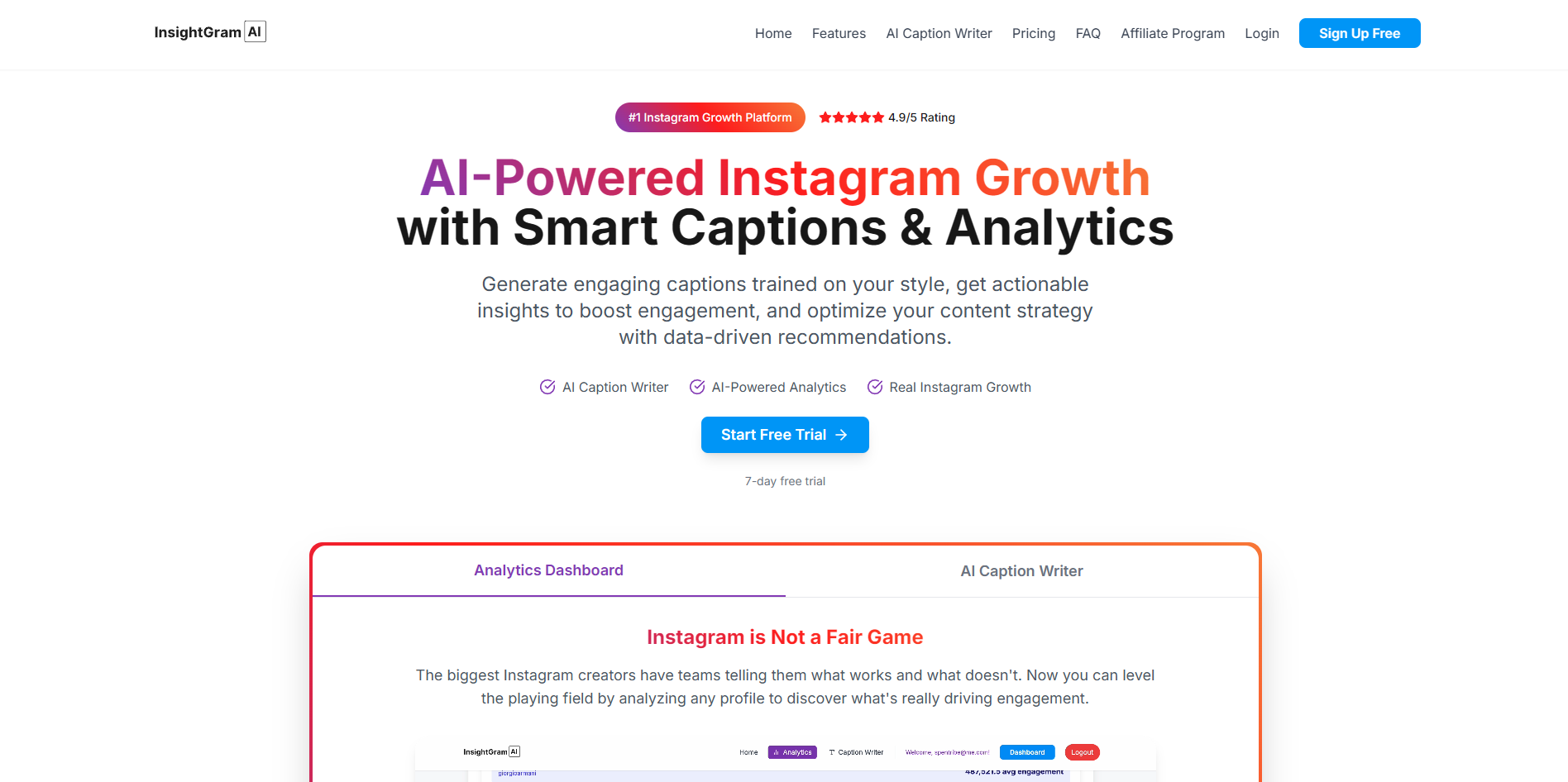 Screenshot of the InsightGram AI website