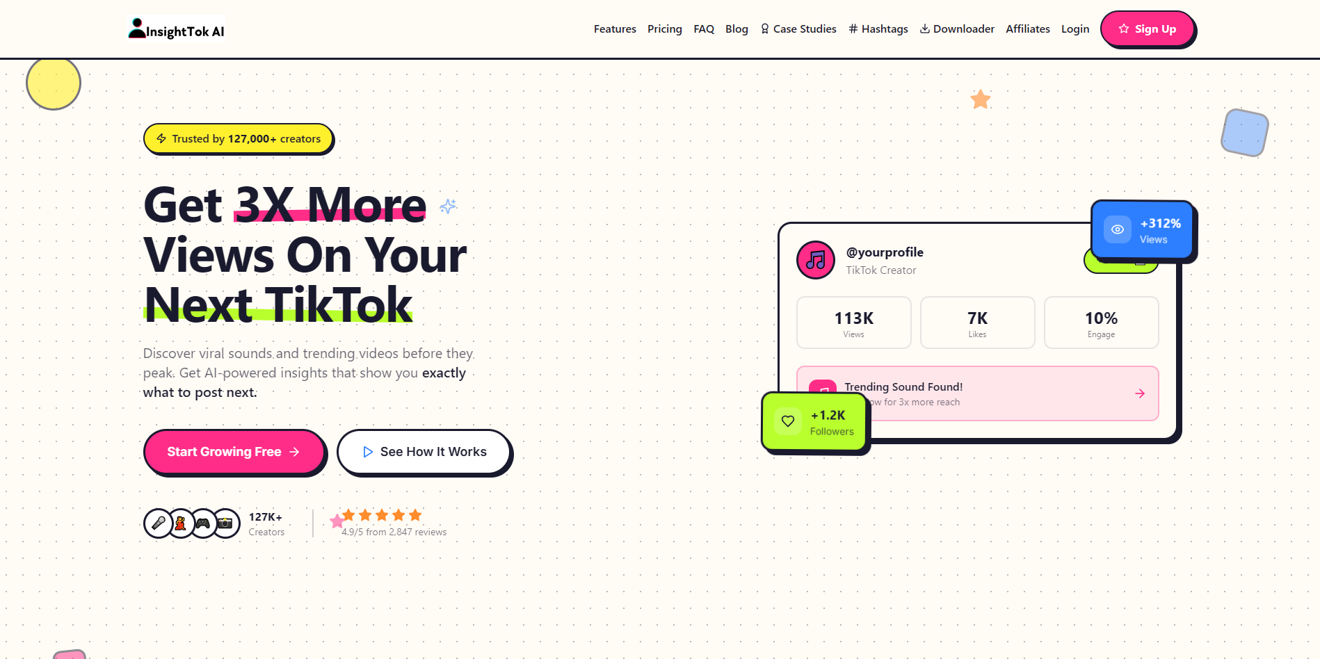 Screenshot of the InsightTok AI website