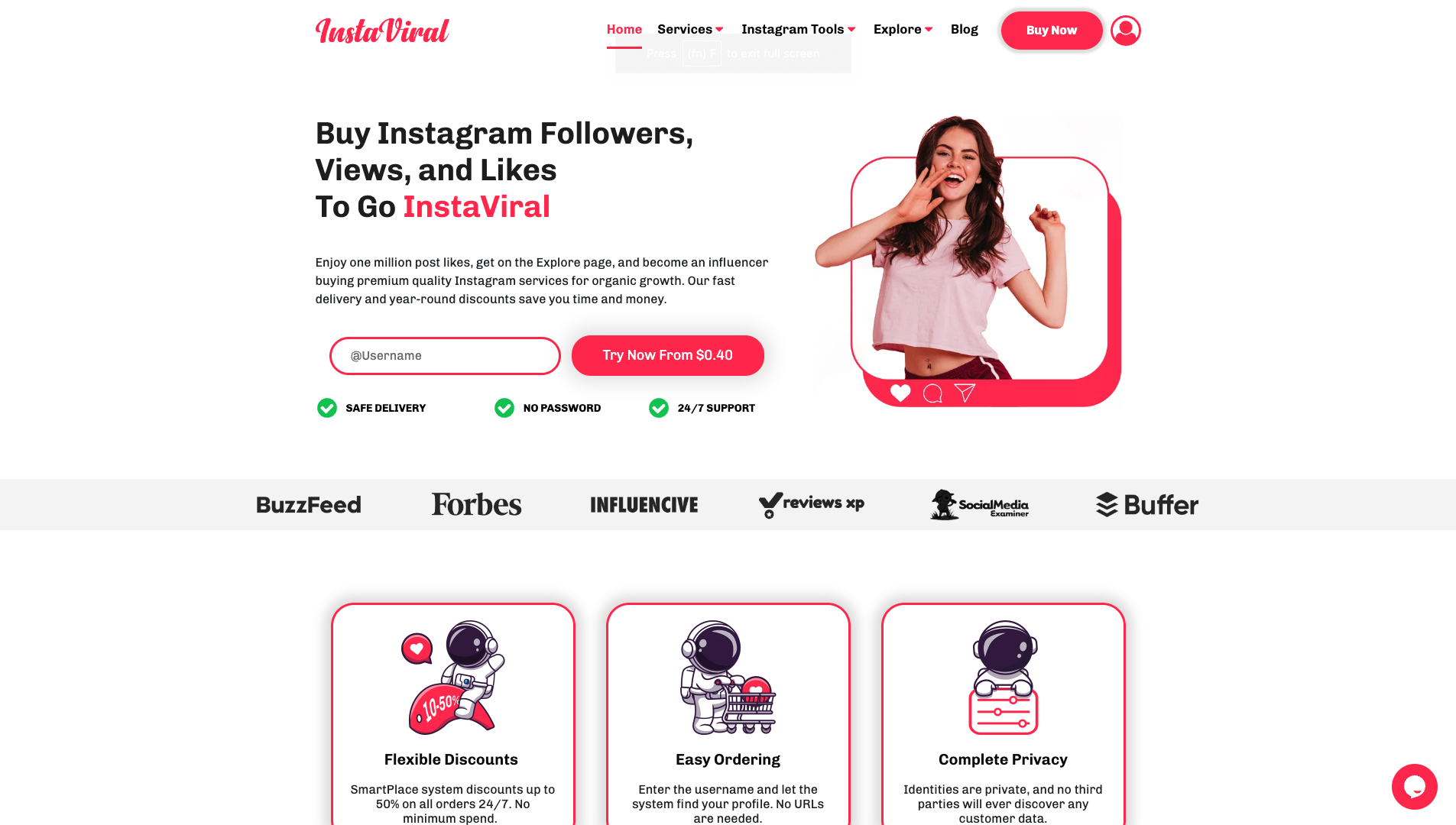 Screenshot of the InstaViral website