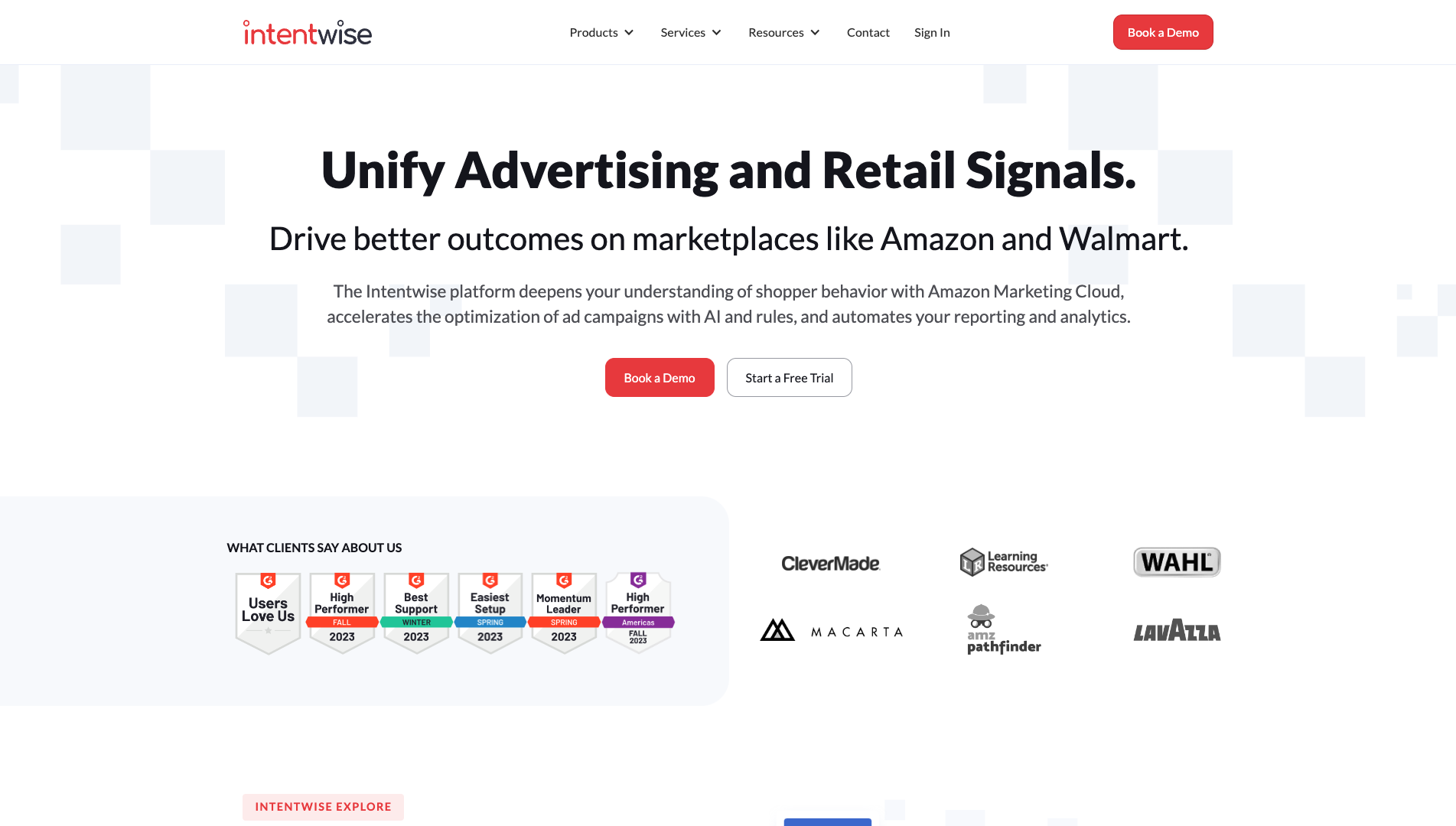 Screenshot of the Intentwise website