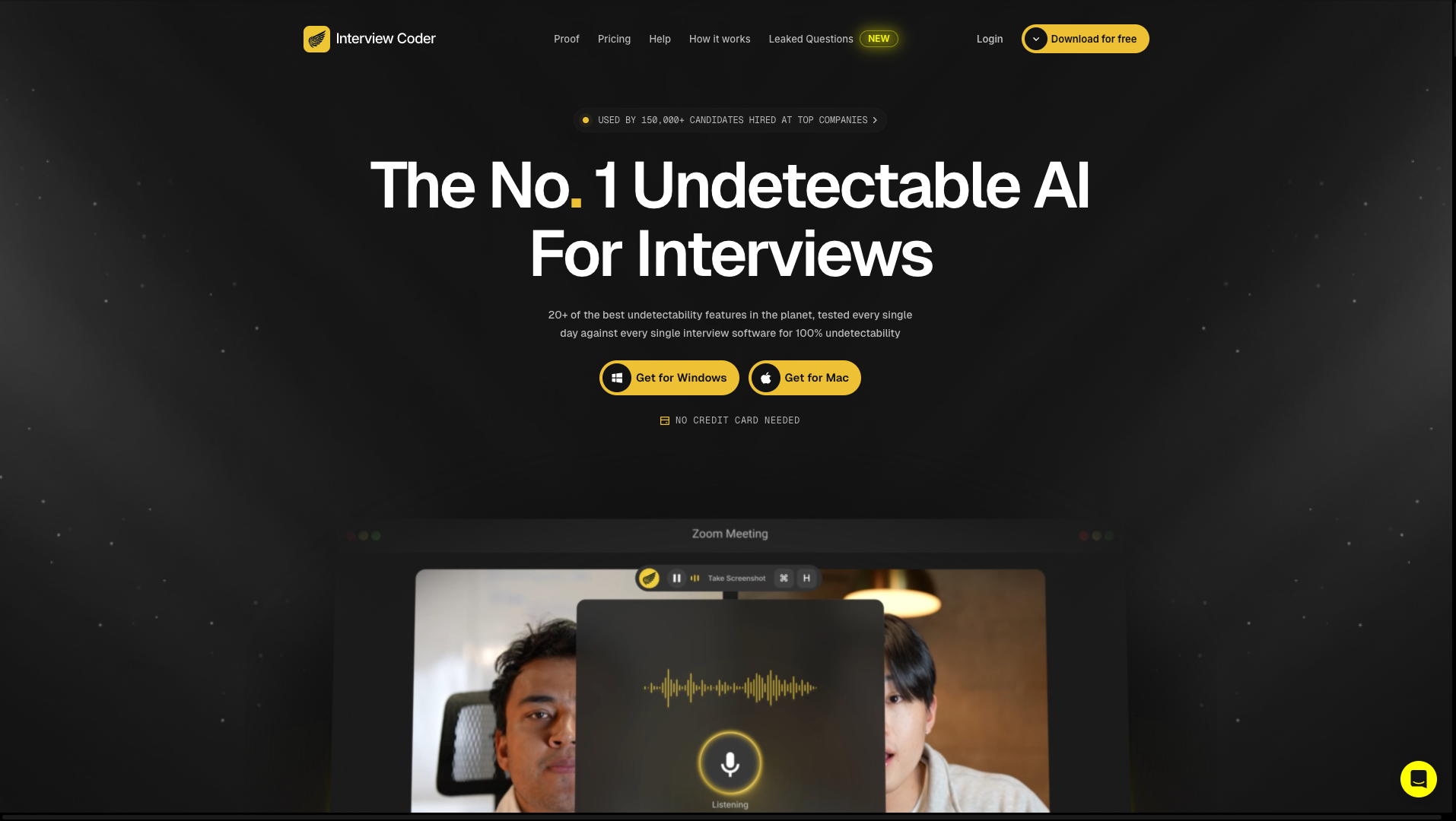 Screenshot of the Interviewcoder website