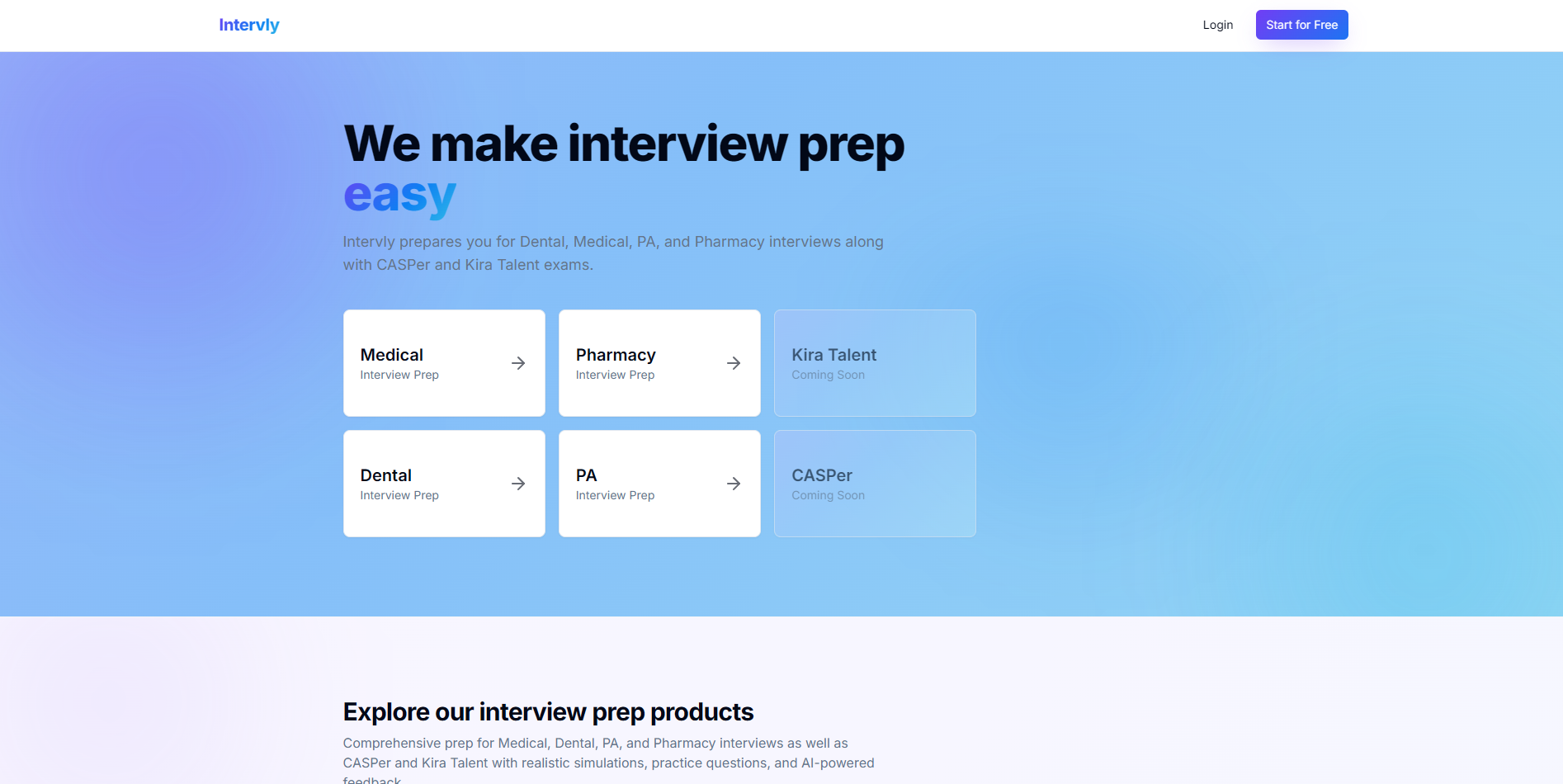 Screenshot of the Intervly website
