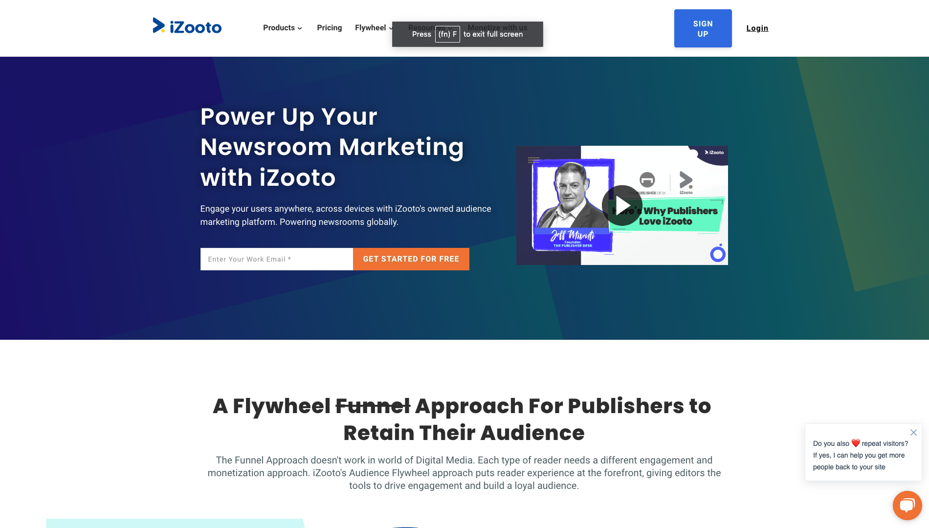Screenshot of the iZooto website