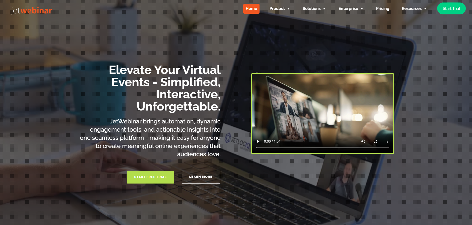 Screenshot of the JetWebinar website