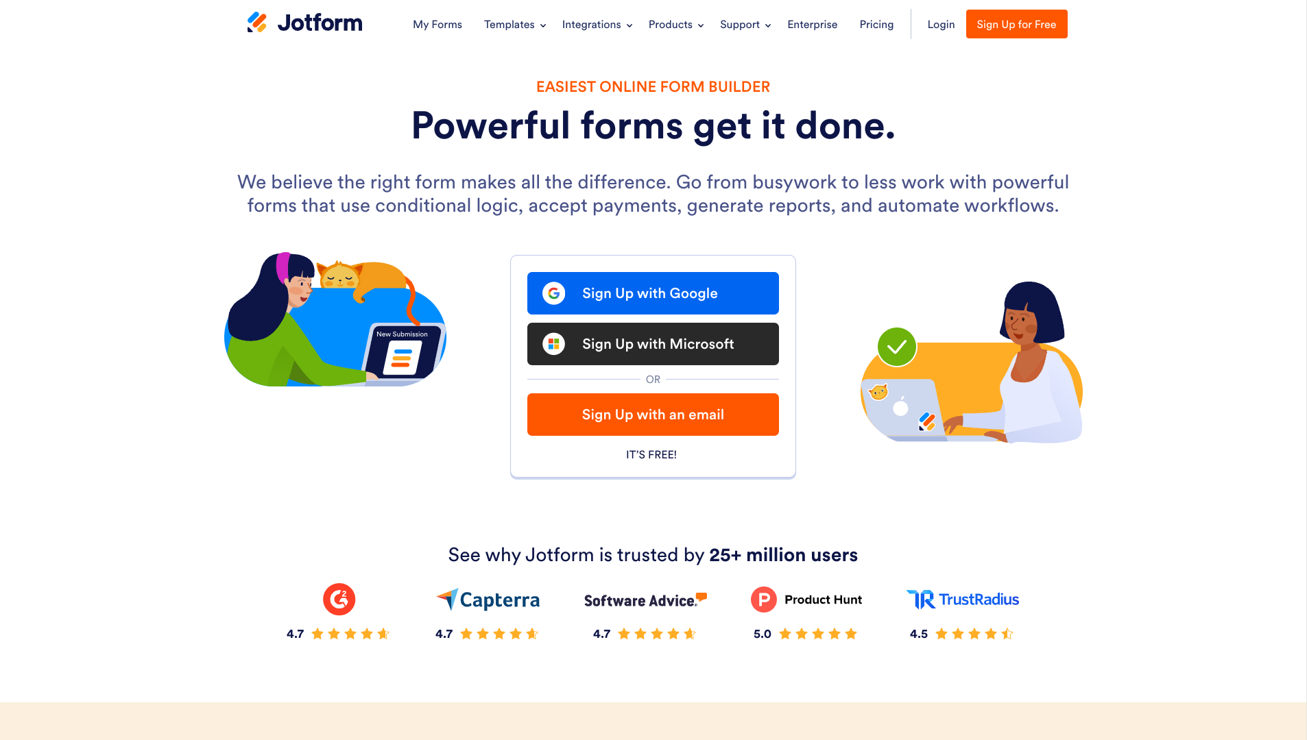 Screenshot of Jotform Homepage