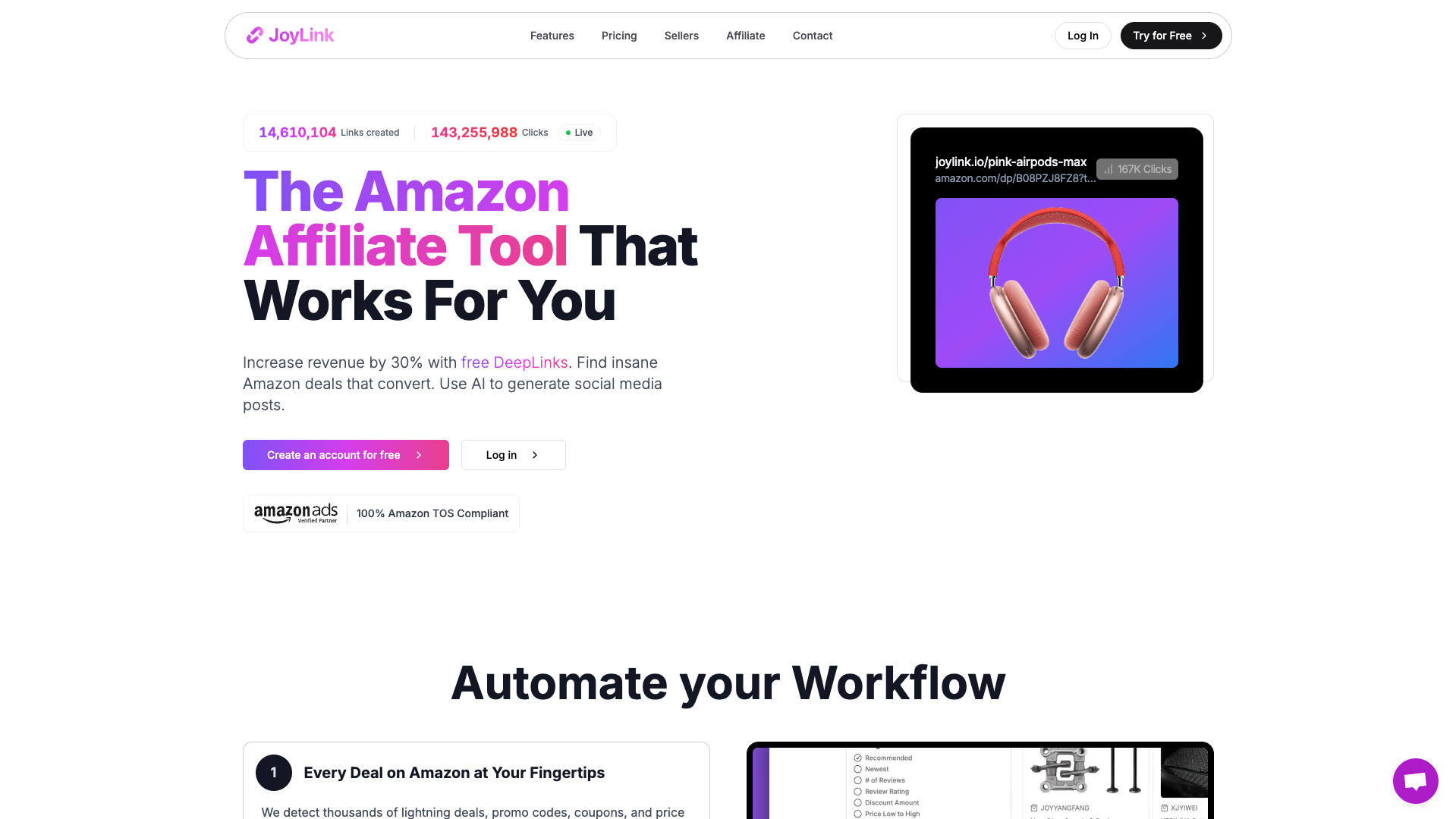 Screenshot of the JoyLink website